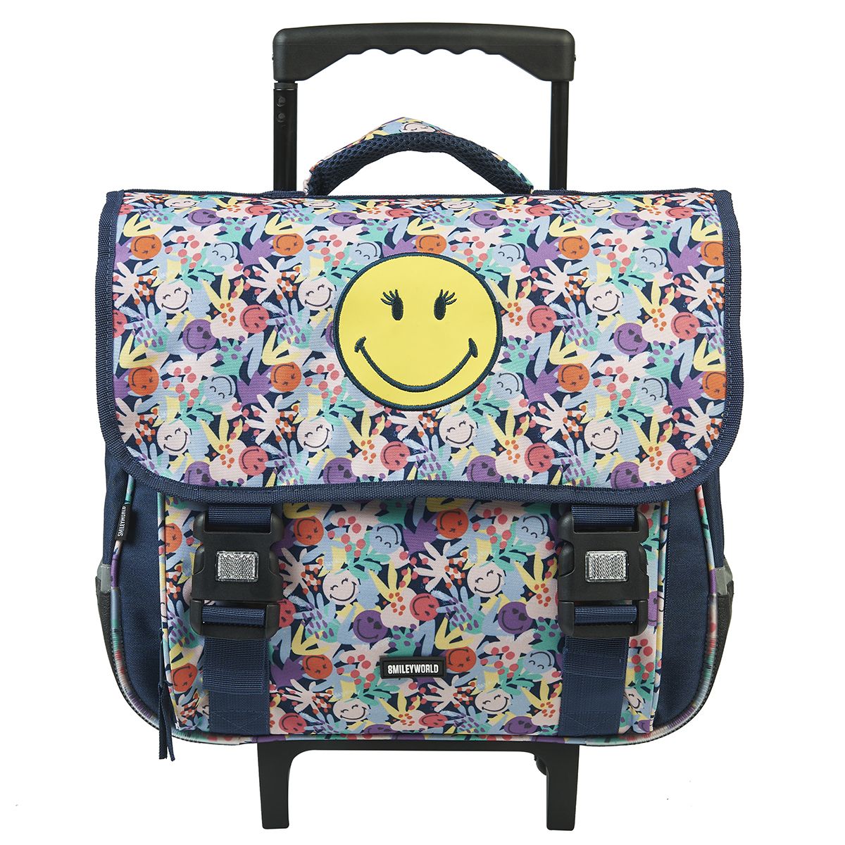 Smiley Cartables à roulettes bleu motif fleurs SMILEY WORLD pas