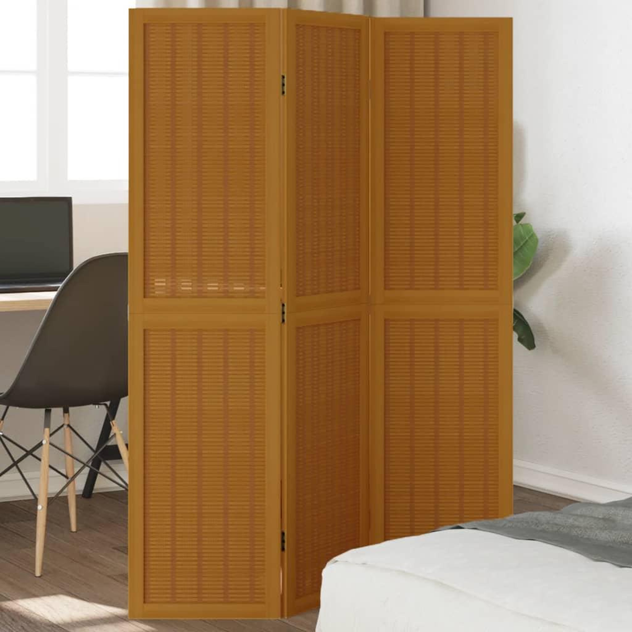 VIDAXL Cloison de separation 3 panneaux marron bois paulownia massif