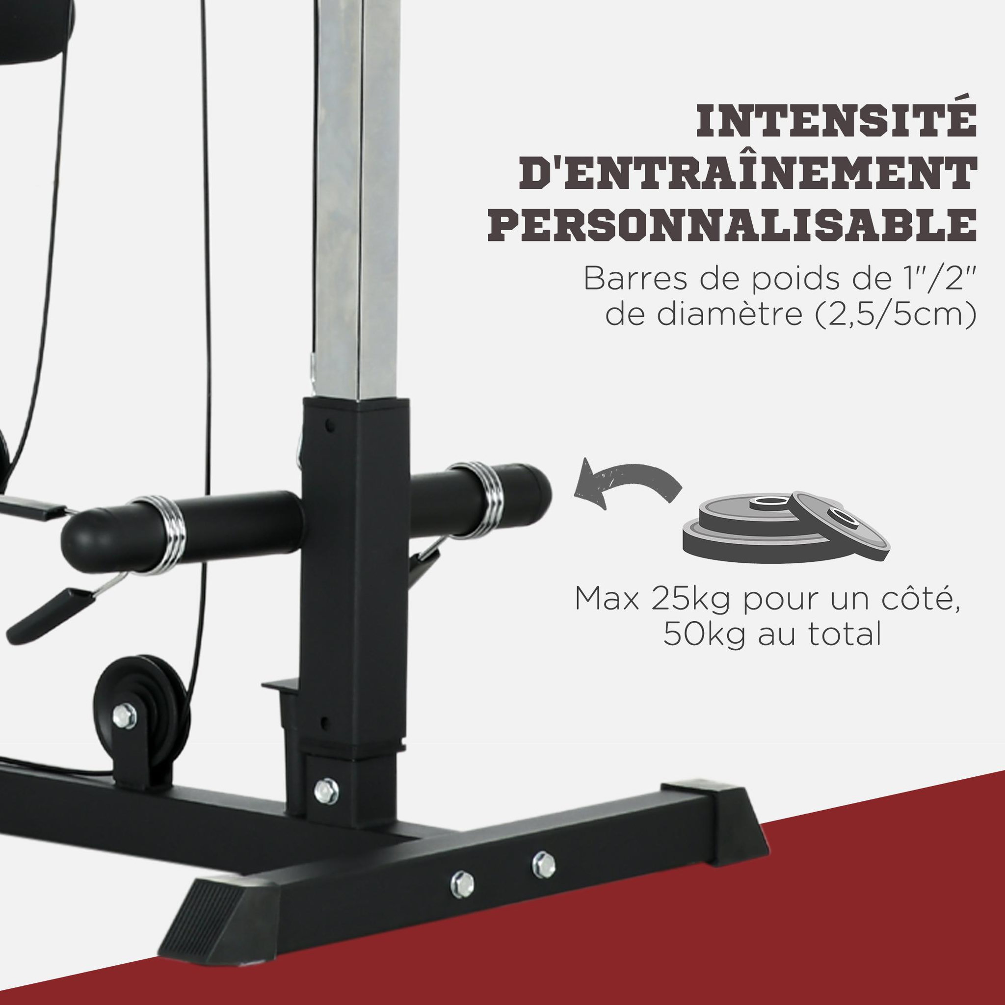 Voir la diapositive 4 : HOMCOM Station de musculation tirage poitrine - collaboration aosom.fr x ffhandball - bande de résistance, siège réglable - noir