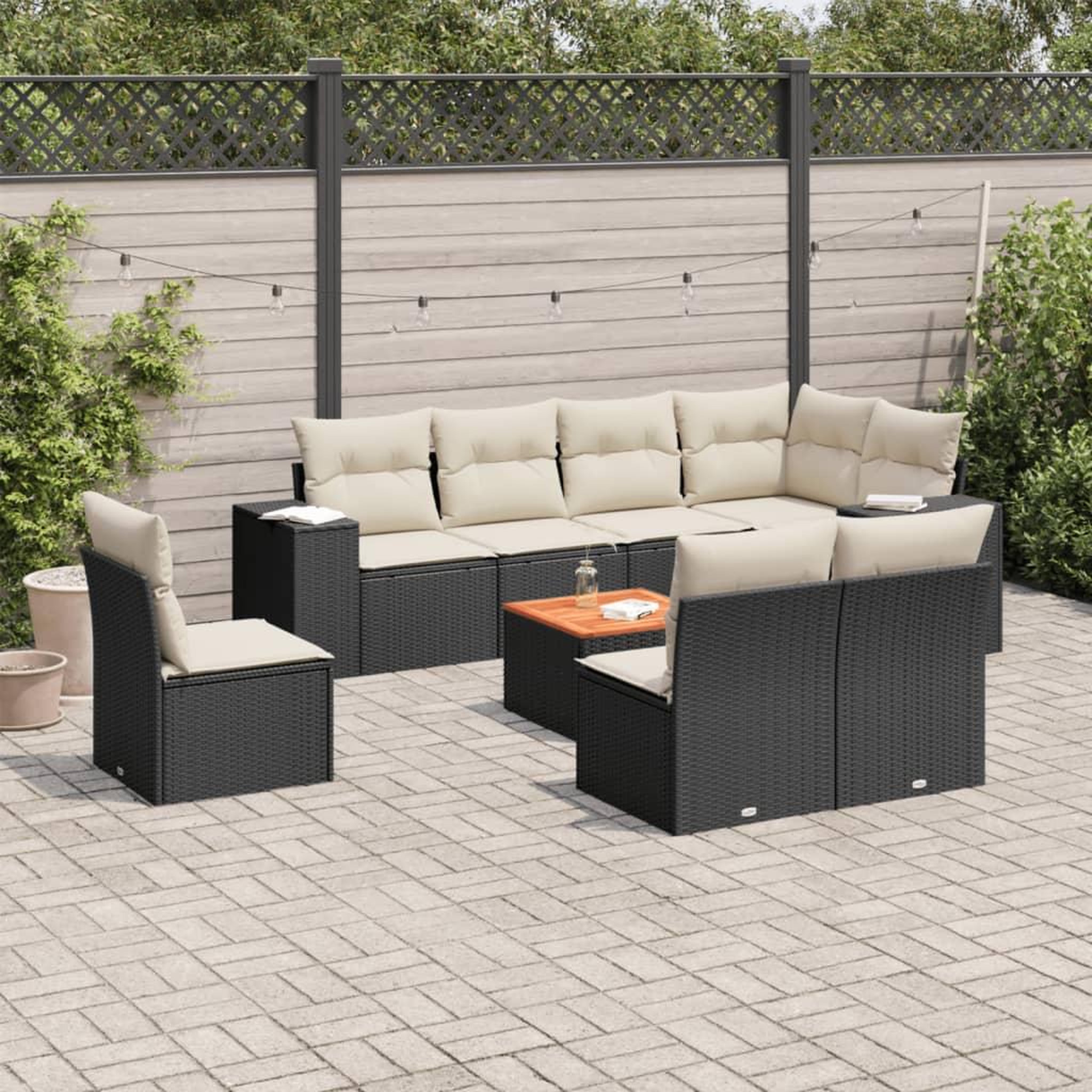 VIDAXL Salon de jardin 9 pcs avec coussins noir resine tressee