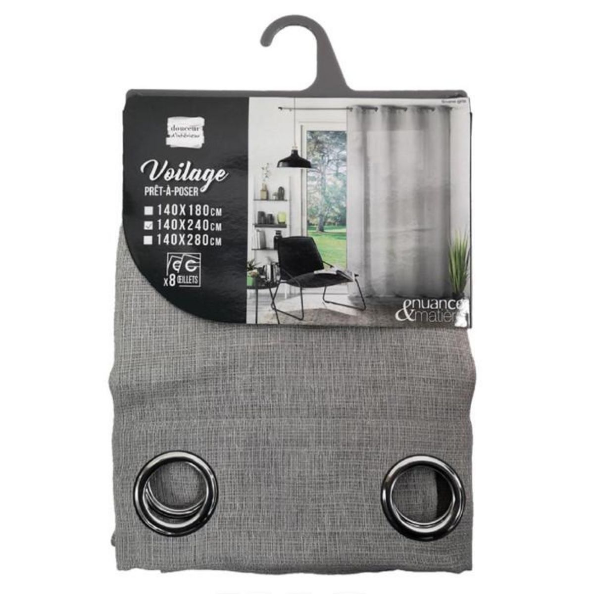 Paris Prix Rideau Voilage à Œillets  Soane  140x240cm Gris