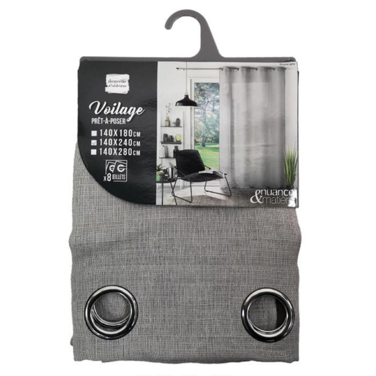 Paris Prix Rideau Voilage à Œillets  Soane  140x240cm Gris