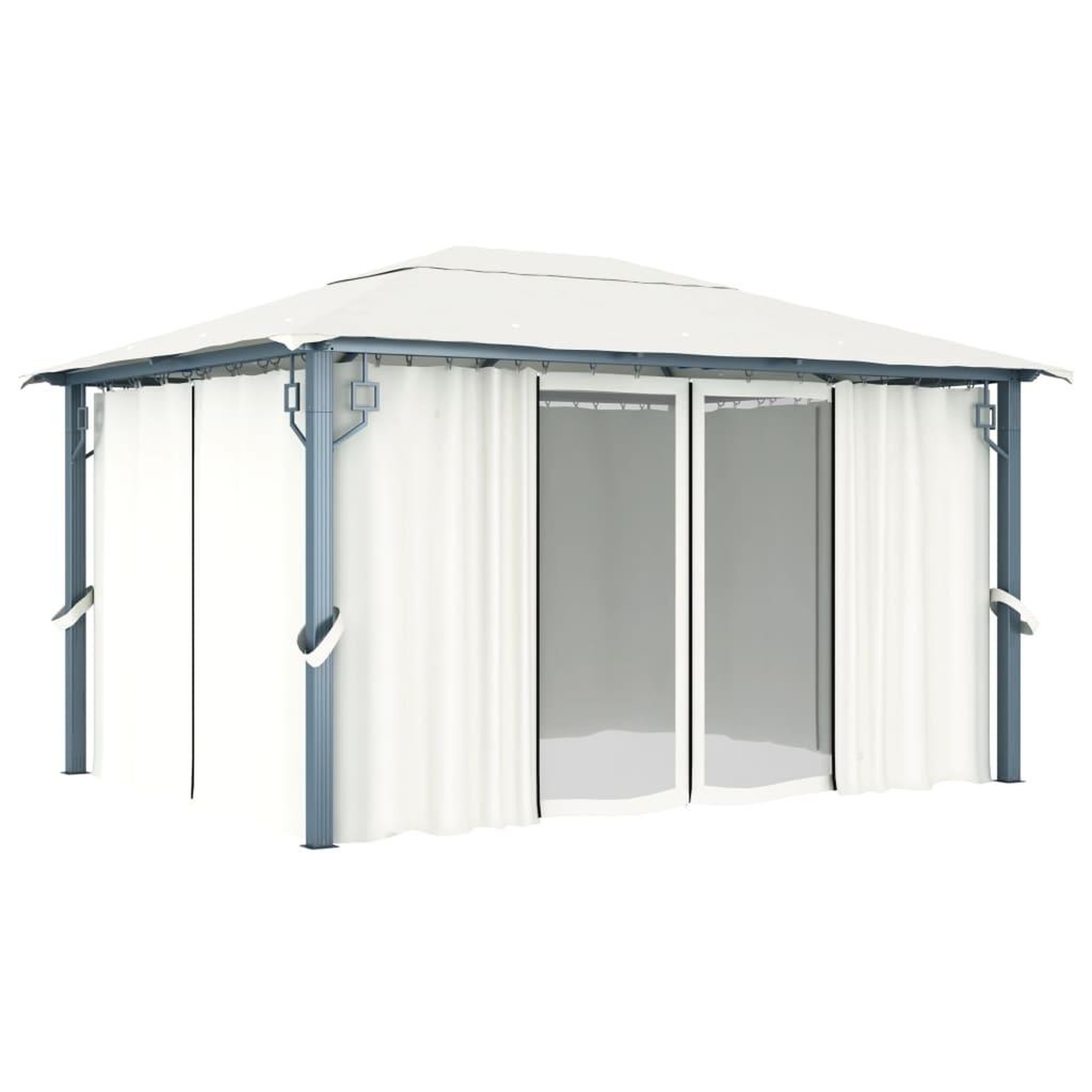 Voir la diapositive 4 : VIDAXL Tonnelle avec rideau et lumieres LED 4x3 m Creme Aluminium