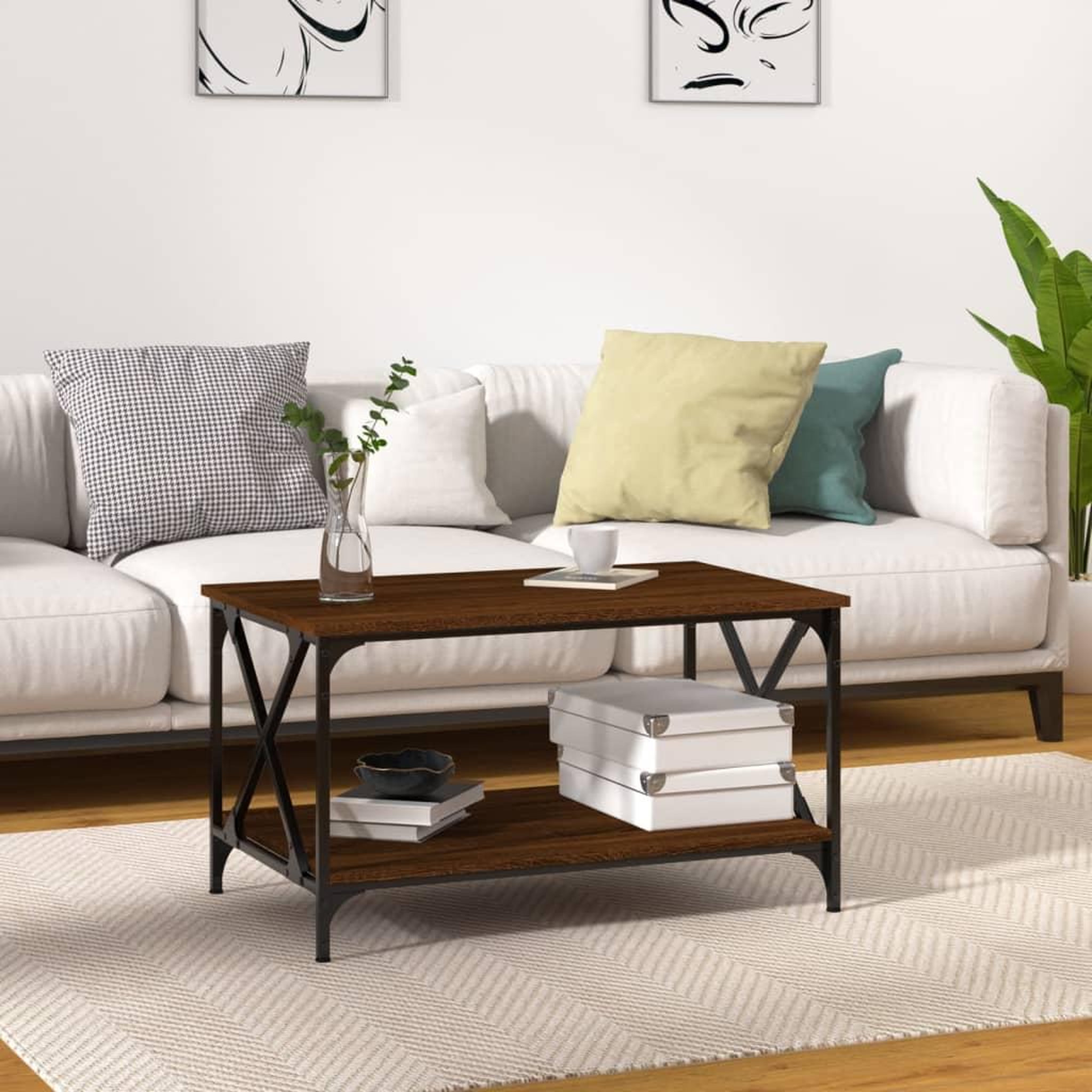 Voir la diapositive 1 : VIDAXL Table basse Chene marron 80x50x45 cm Bois d'ingenierie et fer