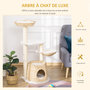 Voir la diapositive 4 : PAWHUT Arbre à chat style cosy chic griffoirs sisal naturel niche 2 paniers avec coussins plateforme 2 boules suspendues quenouille peluche courte crème beige