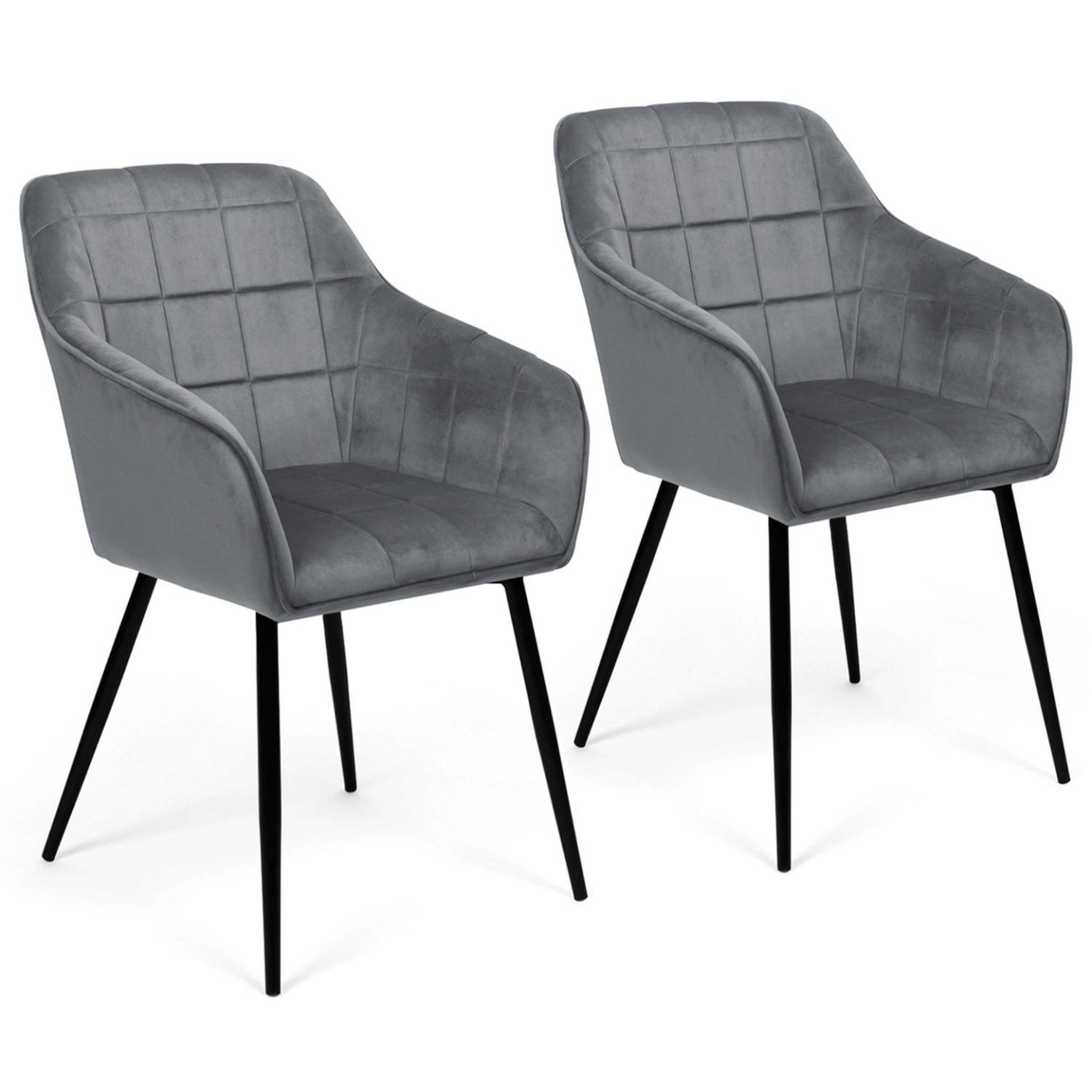 ID MARKET Lot de 2 chaises de salle à manger, fauteuils de table mady en velours gris clair
