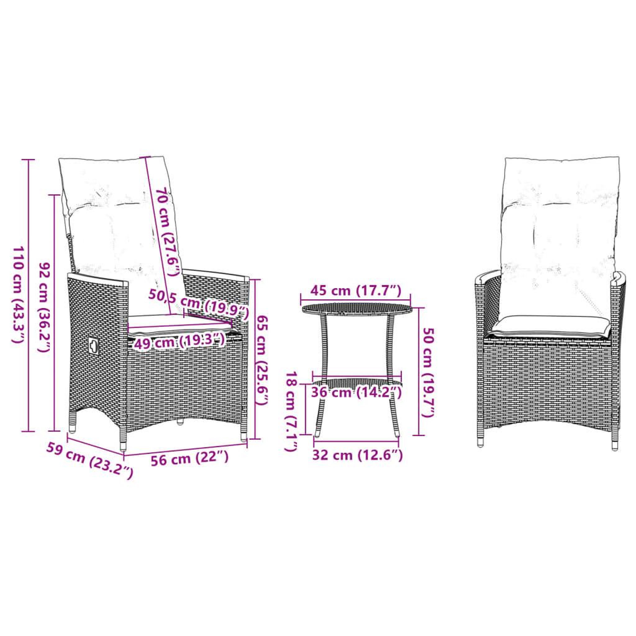 Voir la diapositive 6 : VIDAXL Ensemble de bistro 3 pcs avec coussins gris resine tressee