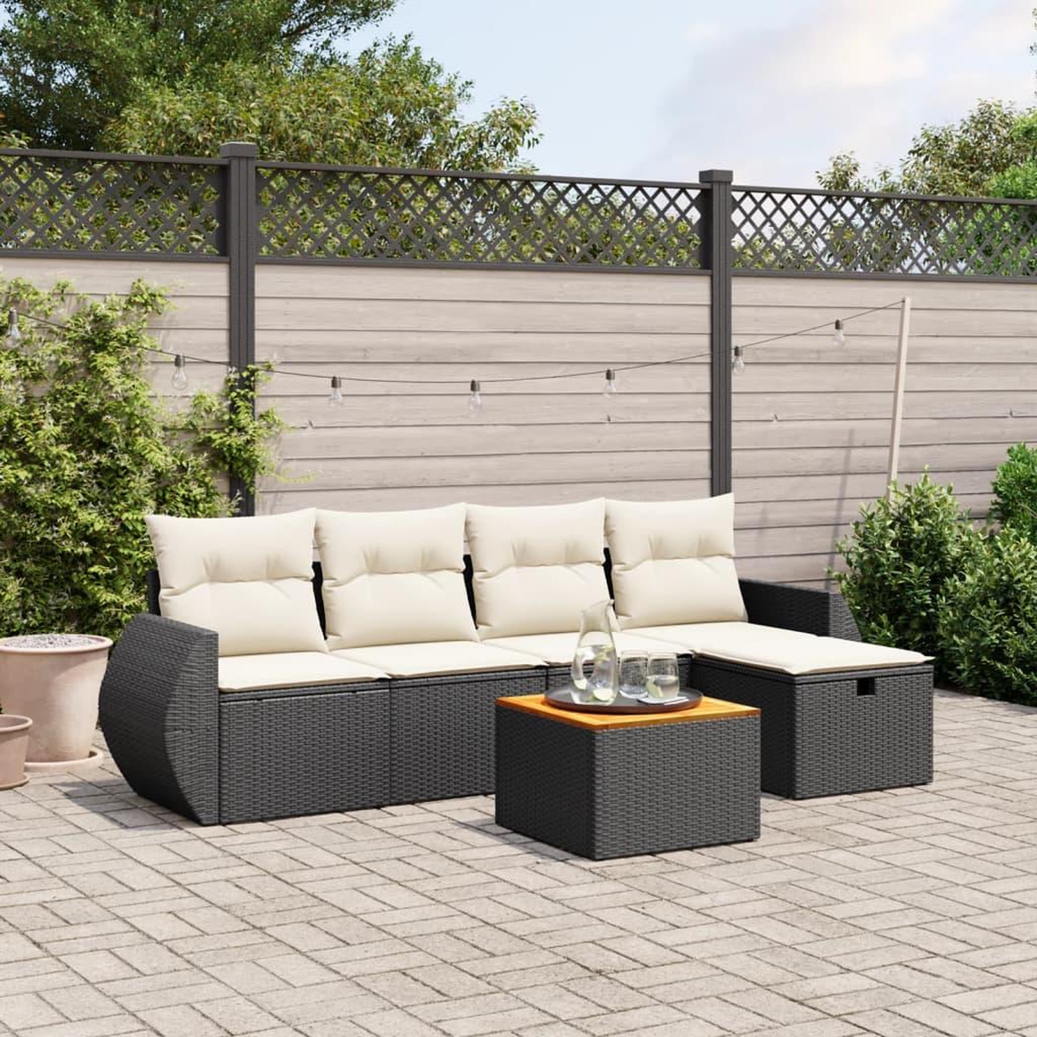 VIDAXL Salon de jardin 6 pcs avec coussins noir resine tressee