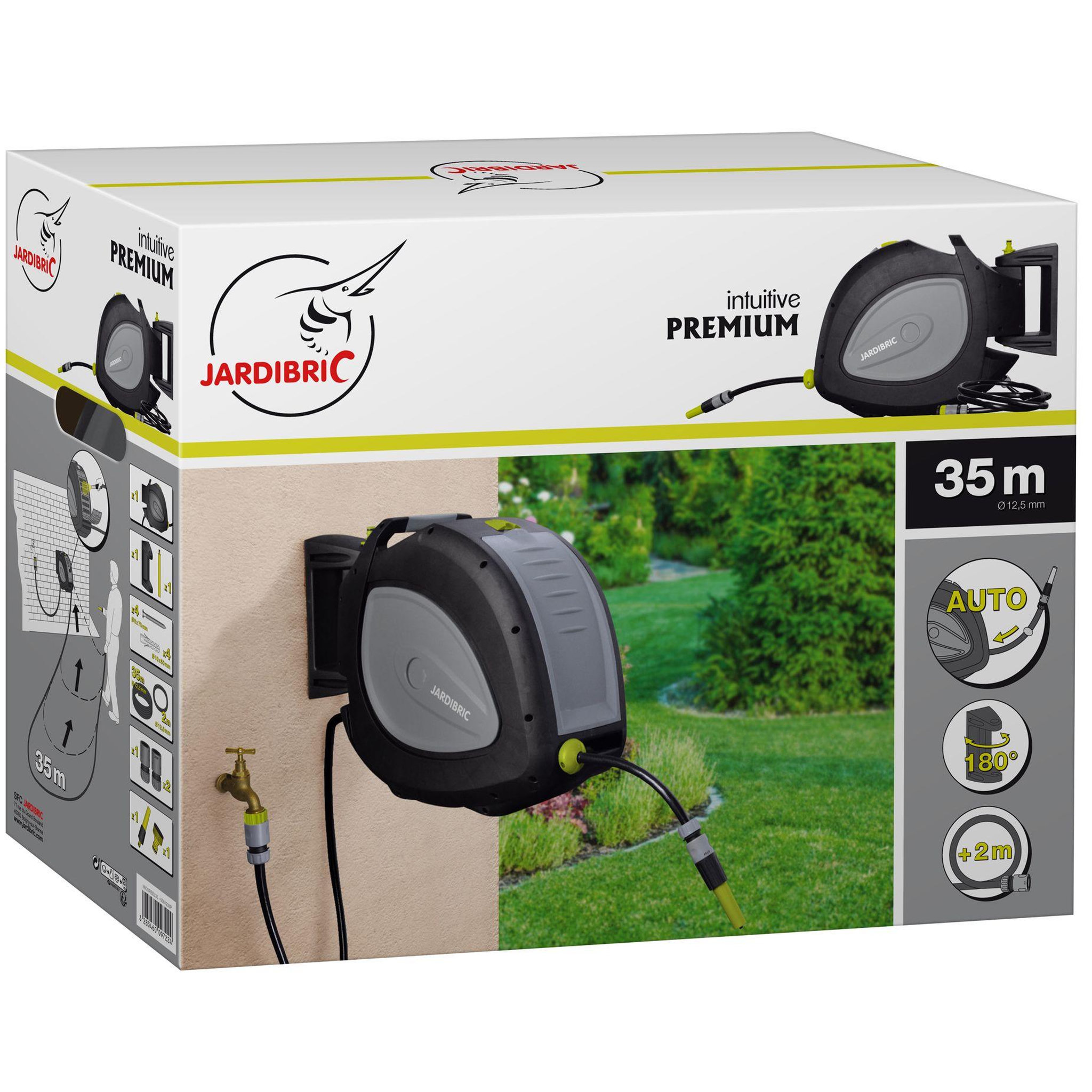 Voir la diapositive 4 : Jardibric Dévidoir mural automatique 35m ø12,5mm avec rallonge - nicoreel35