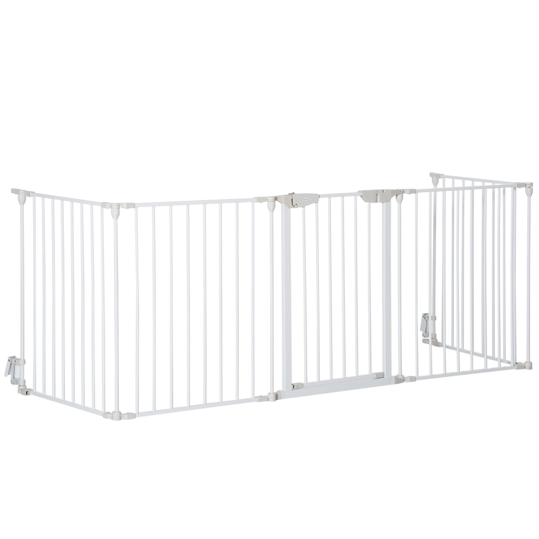 PAWHUT Barrière de sécurité parc enclos chien modulable pliable porte verrouillable intégrée 5 panneaux en métal 300l max. X 74,5h cm métal pp blanc