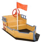 OUTSUNNY Bac à sable bateau de pirate - banc, coffre rangement, gouvernail, drapeau, bâche - bois sapin pré-huilé