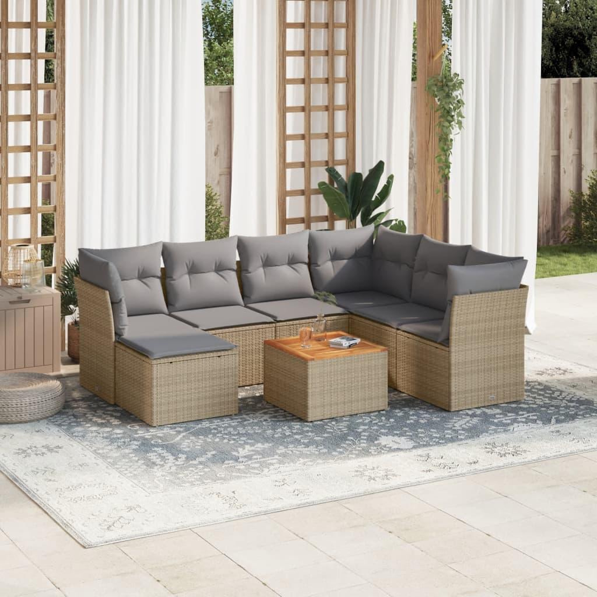 VIDAXL Salon de jardin avec coussins 8pcs melange beige resine tressee