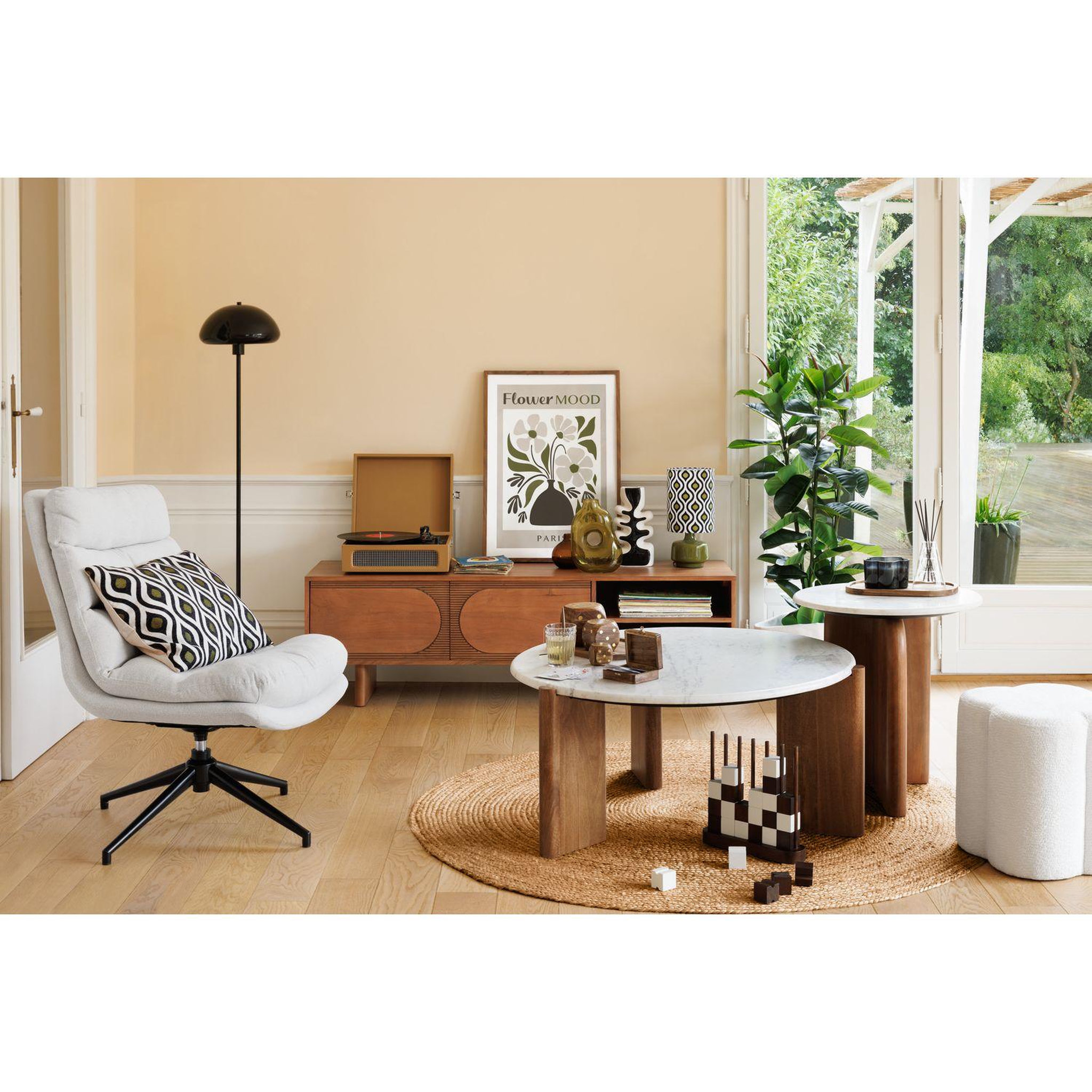 Voir la diapositive 4 : ATMOSPHERA Fauteuil pivotant en tissu et pieds métal HARPER