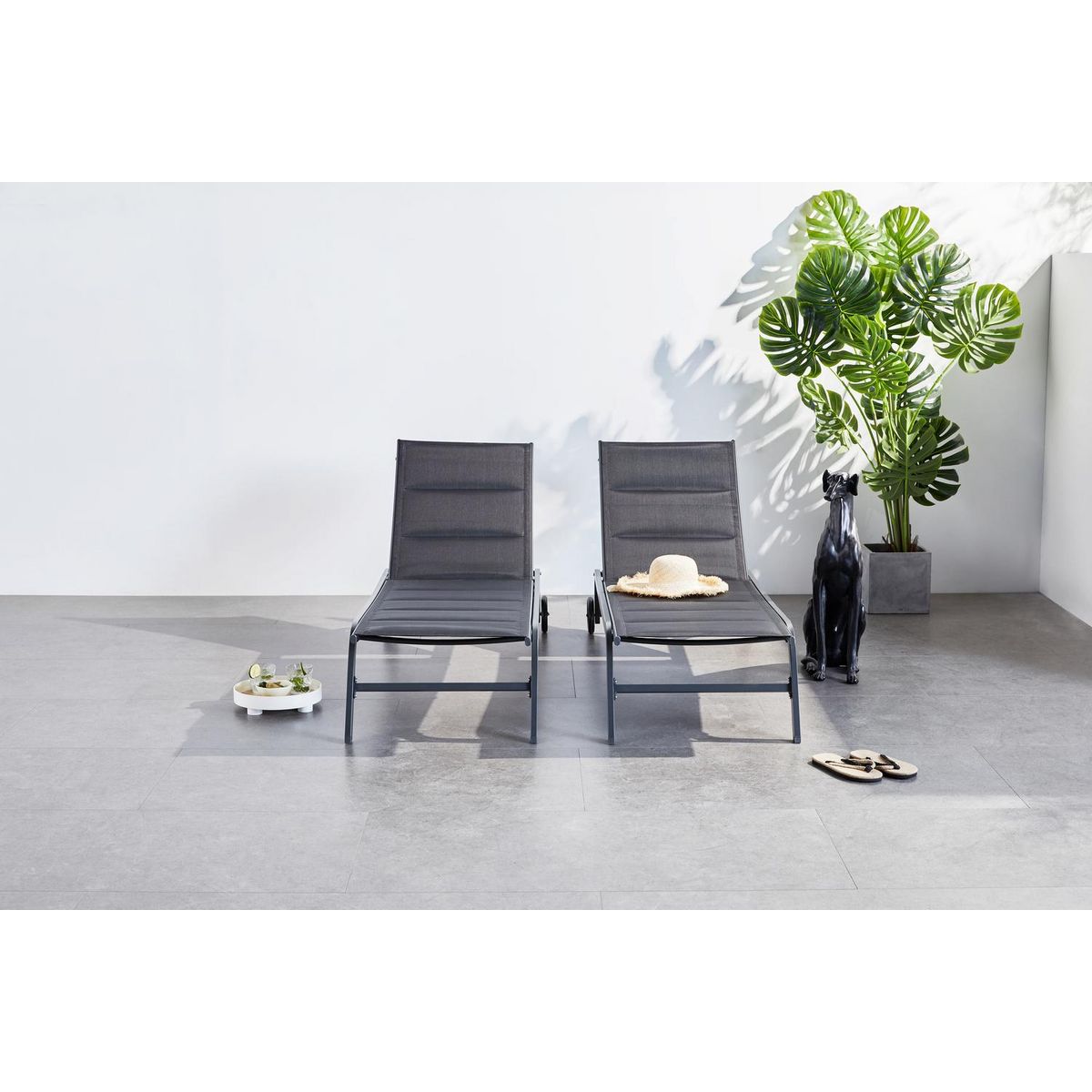 CONCEPT USINE Lot de 2 transats aluminium noir LISBOA