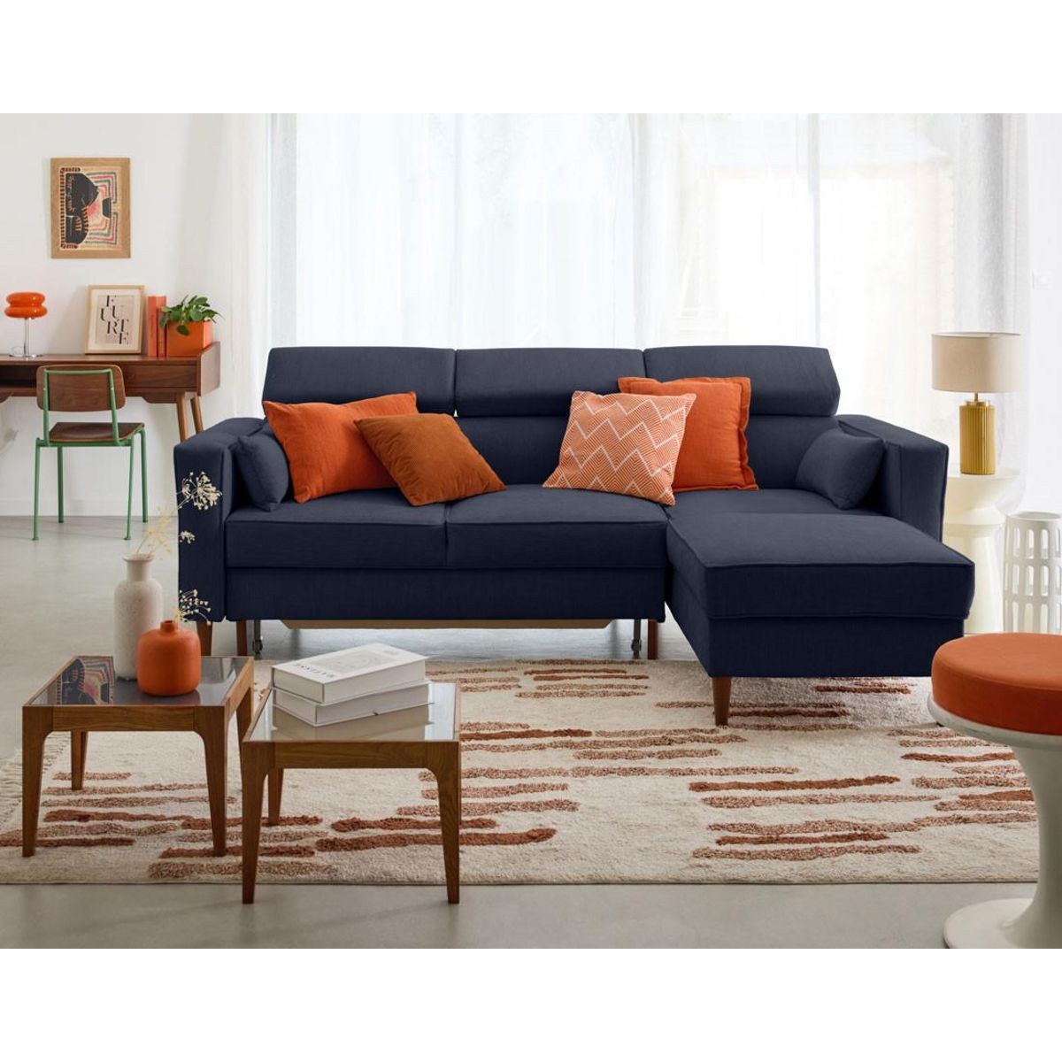 BEST MOBILIER Alicante - canapé d'angle réversible convertible avec têtières - coffre - 4 places - en tissu texturé