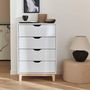 Voir la diapositive 5 : SWEEEK Commode blanche scandinave - Floki - chiffonnier avec pieds en bois de sapin. 4 tiroirs. 60x40x90cm