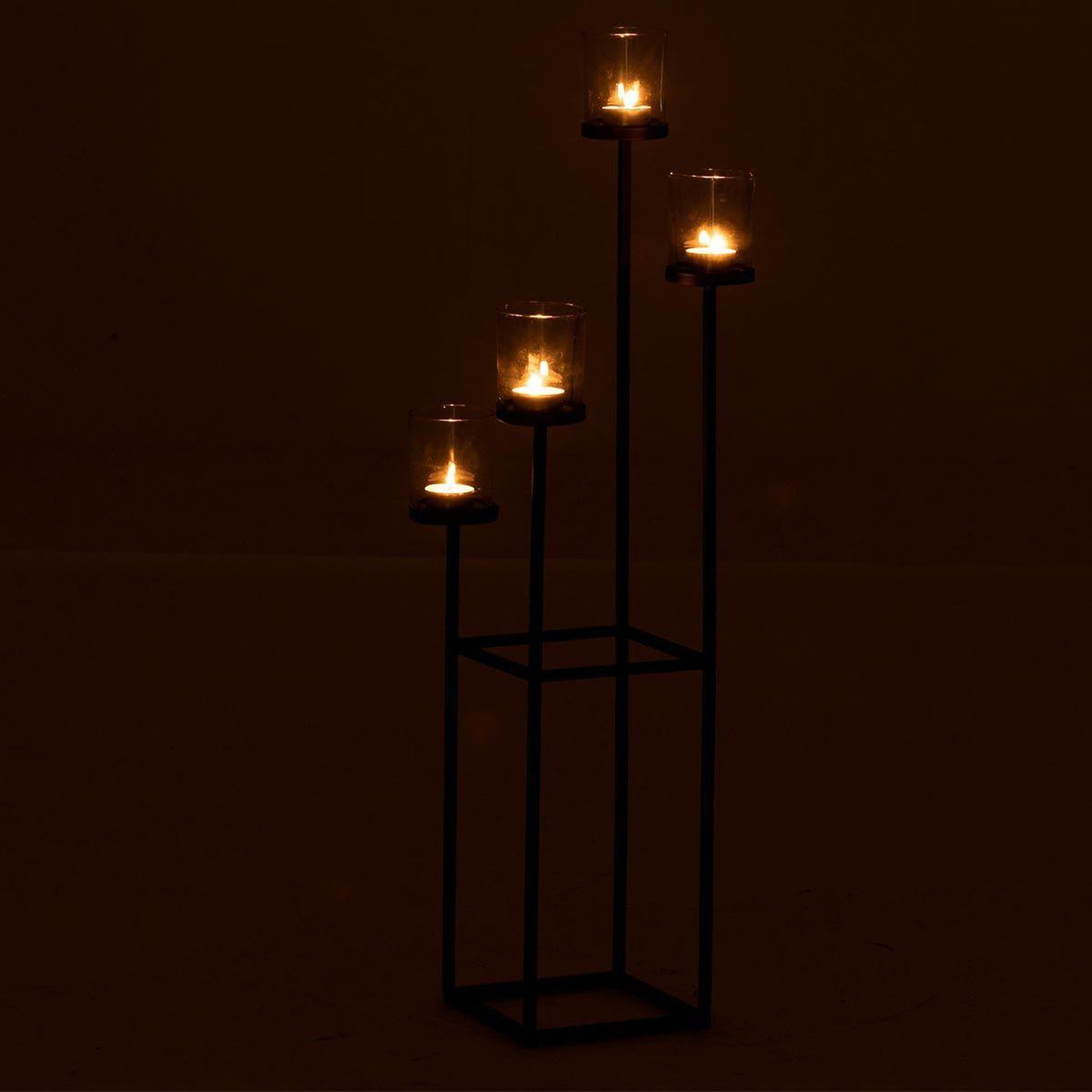 Voir la diapositive 3 : J-LINE Bougeoir design métal & verre  4 têtes  77cm noir
