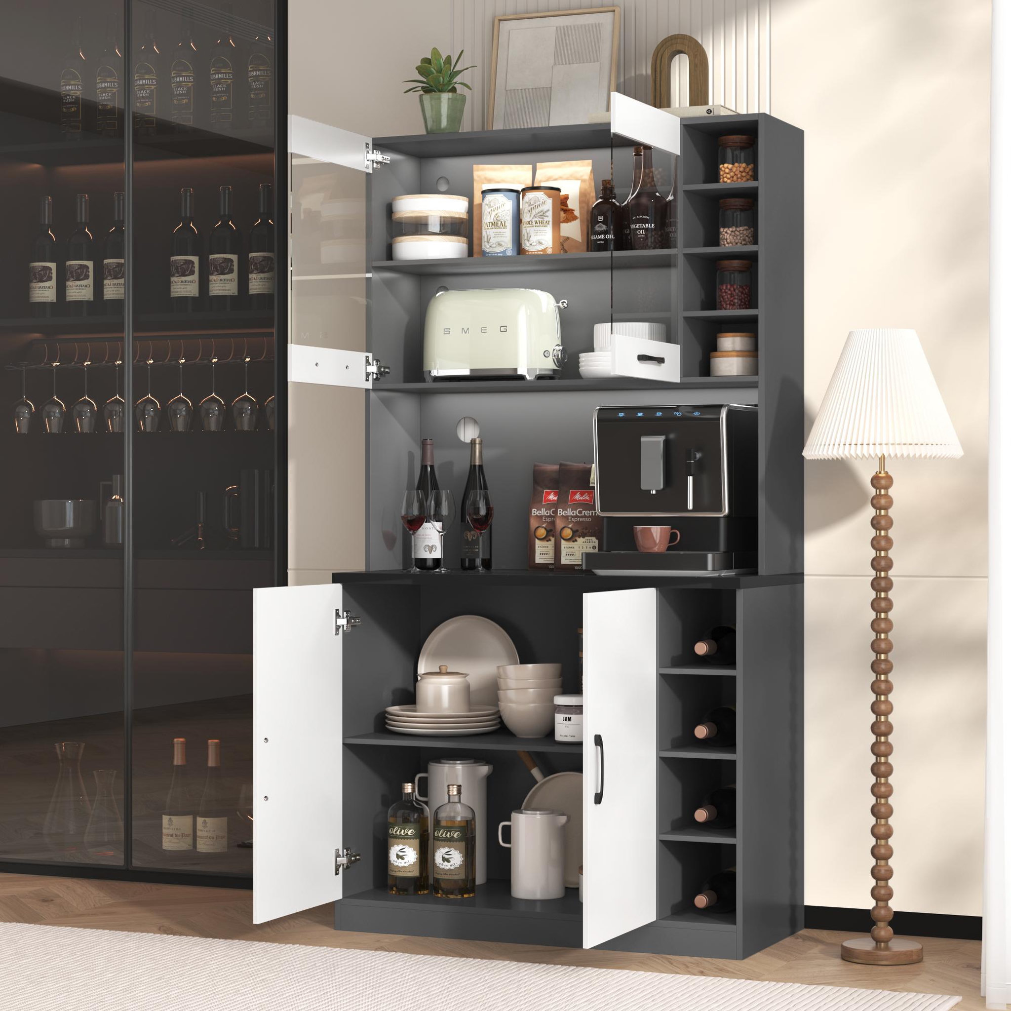 Voir la diapositive 5 : MERAX Buffet de cuisine 4 portes 0 tiroirs