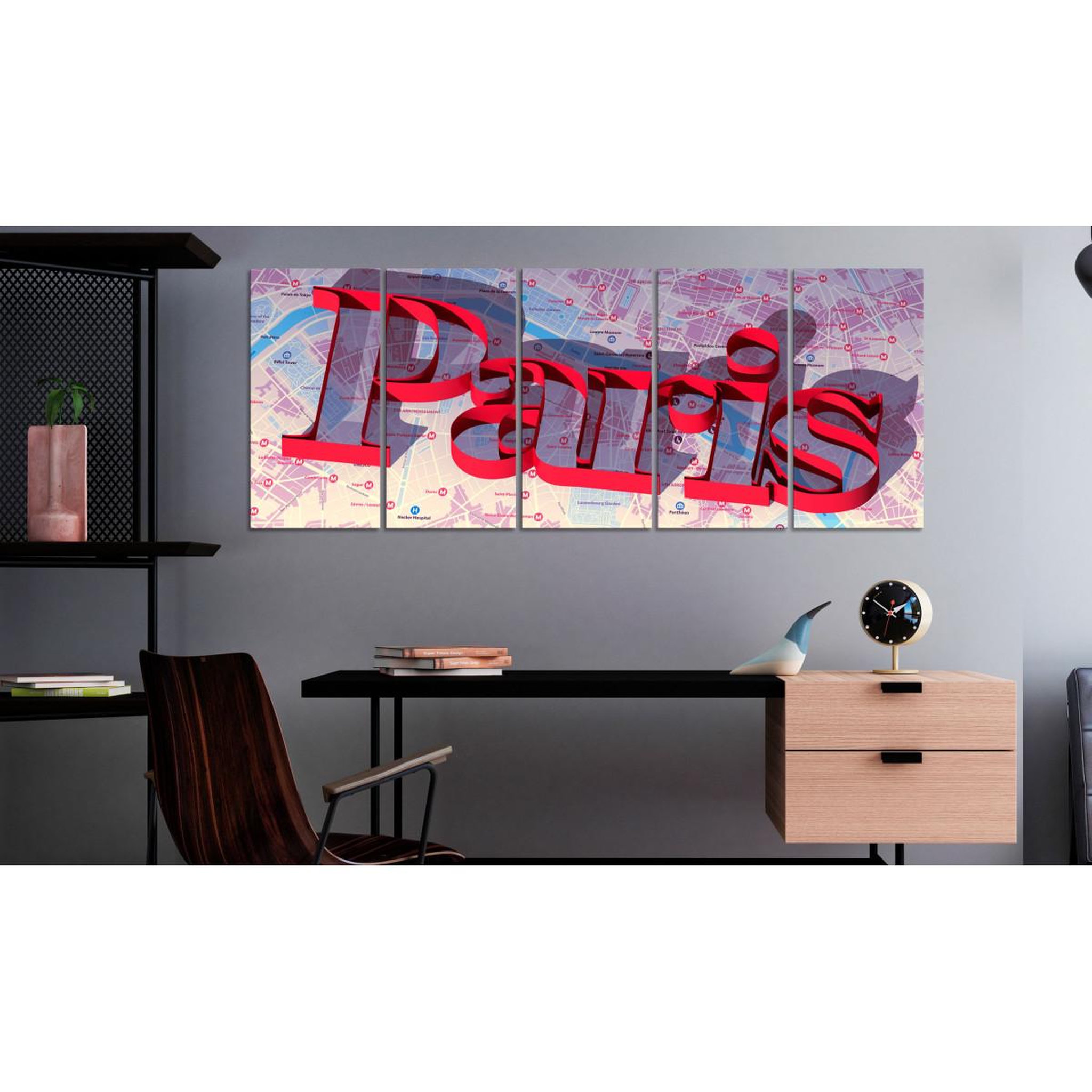 Voir la diapositive 2 : Paris Prix Tableau Imprimé 5 Panneaux  Red Paris Narrow