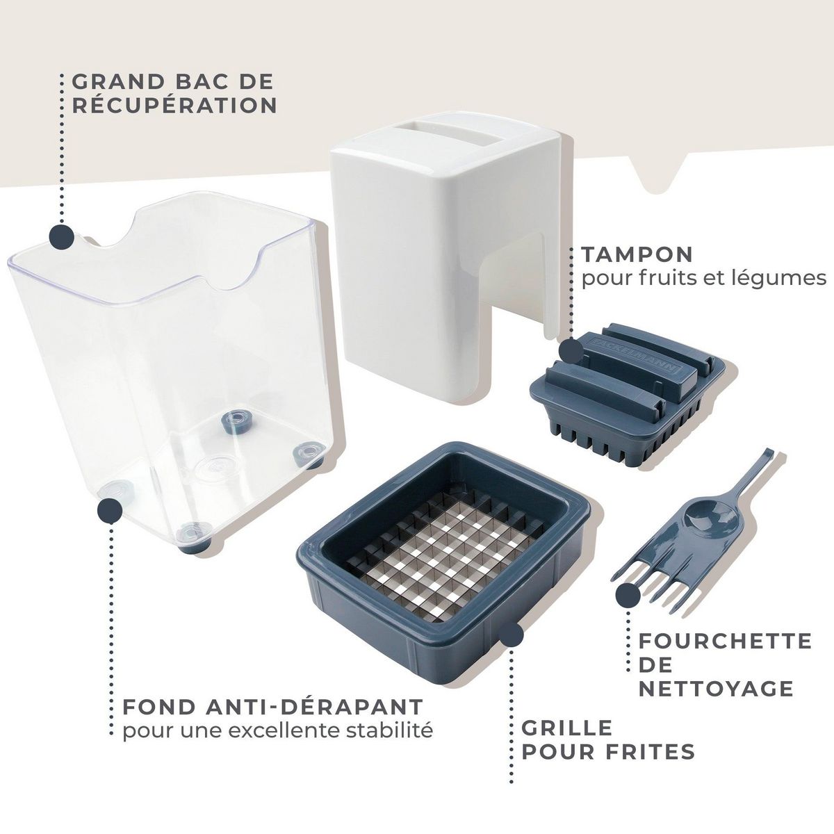 Fackelmann Coupe frites manuel avec récipient et brosse de nettoyage Fackelmann Easy Prepare