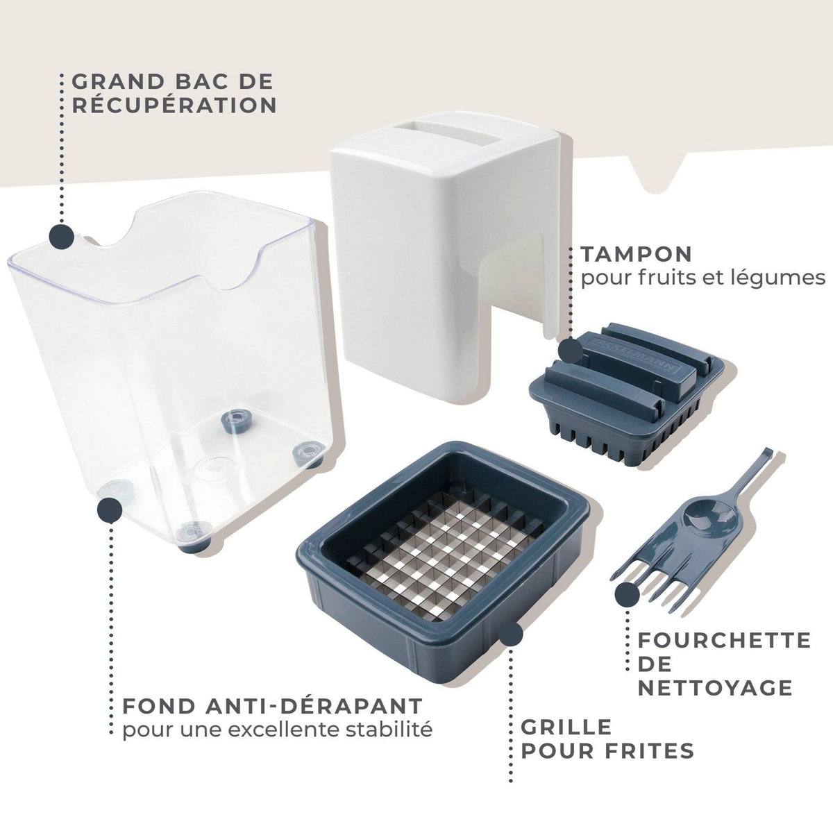 Fackelmann Coupe frites manuel avec récipient et brosse de nettoyage Fackelmann Easy Prepare