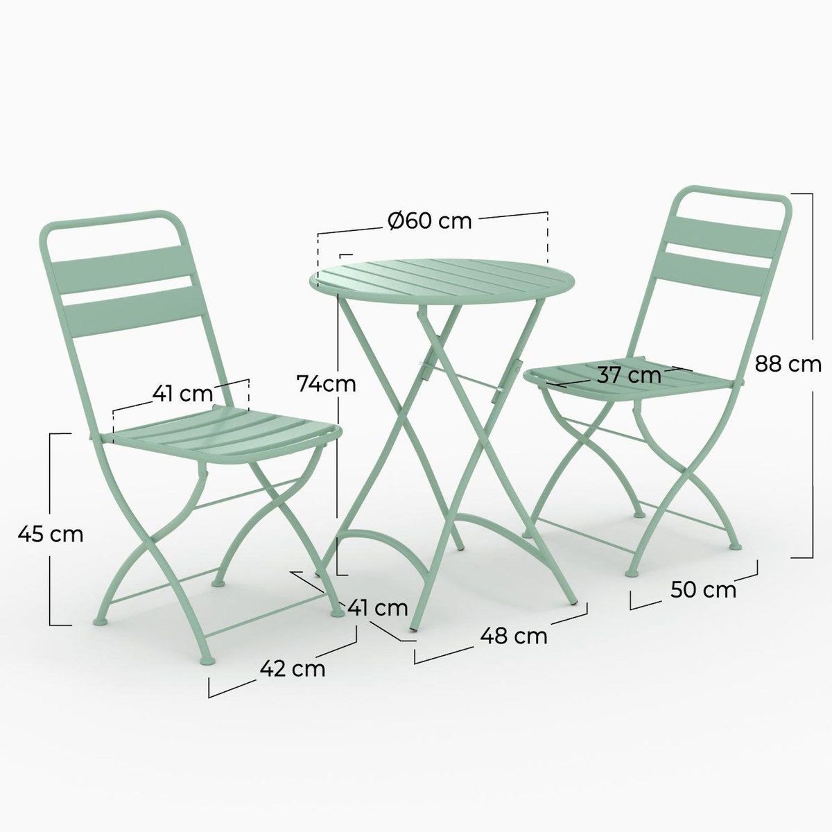 Rendez vous déco Table ronde et chaises de jardin pliantes 2 places en métal vert-Yumi