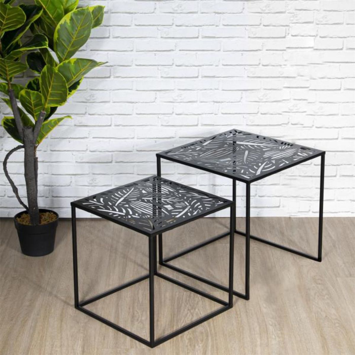 Paris Prix Lot de 2 Tables Gigognes  Havana  40cm Noir