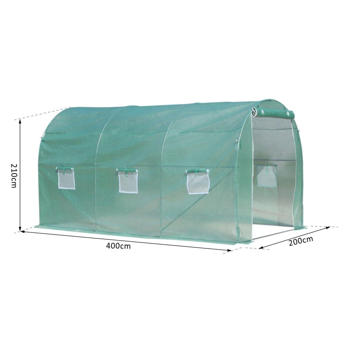 OUTSUNNY Serre de jardin tunnel surface sol 8 m² 4L x 2l x 2,10H m châssis tubulaire renforcé porte zippée 6 fenêtres enroulables vert
