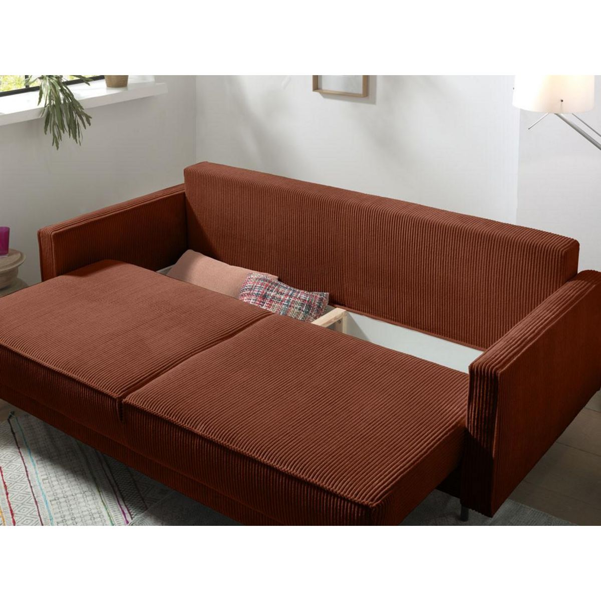 LISA DESIGN Charlie - canapé 3 places convertible avec coffre - en velours côtelé