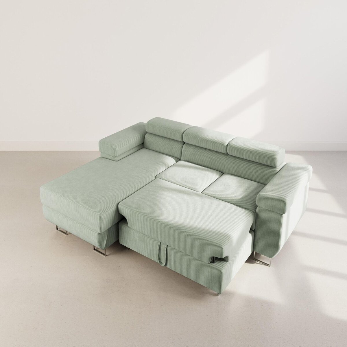 BEST MOBILIER Pablo - canapé d'angle gauche - 6 places - convertible avec coffre et têtières réglables - en velours côtelé