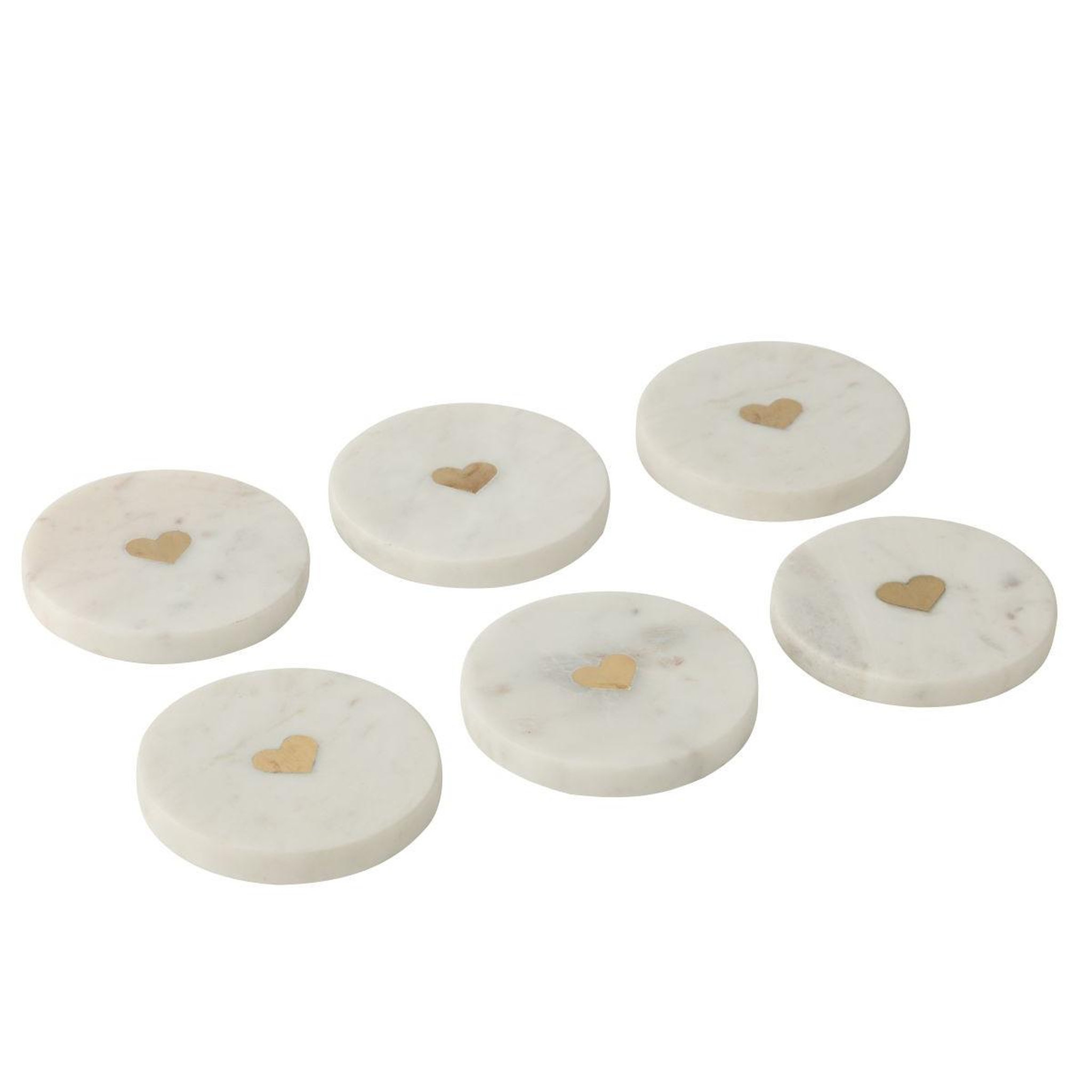 Voir la diapositive 3 : J-LINE Lot de 6 dessous de verre en marbre  marci  10cm blanc