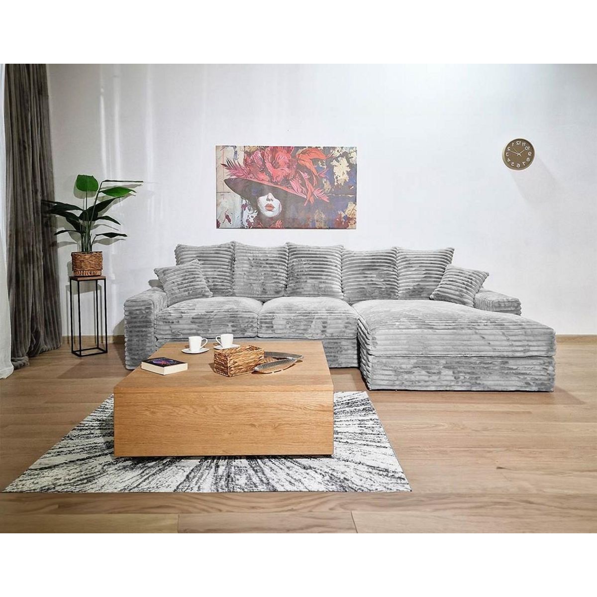 LISA DESIGN Andy - canapé d'angle droit 5 places en fausse fourrure côtelée