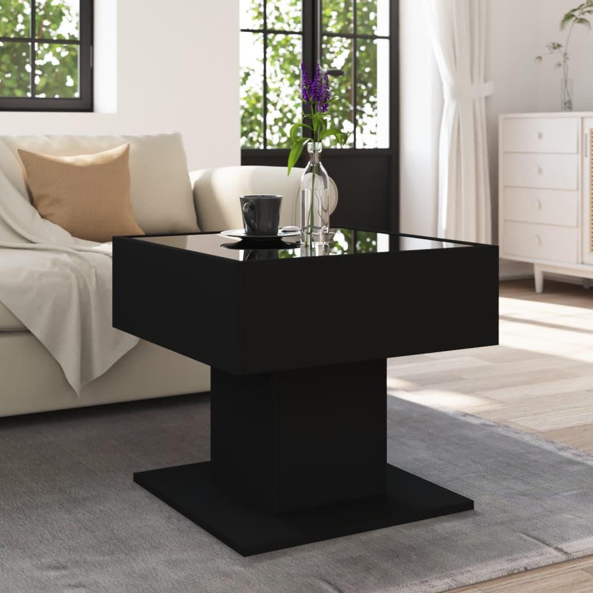 Voir la diapositive 4 : VIDAXL Table basse avec LED noir 50x50x45 cm bois d'ingenierie