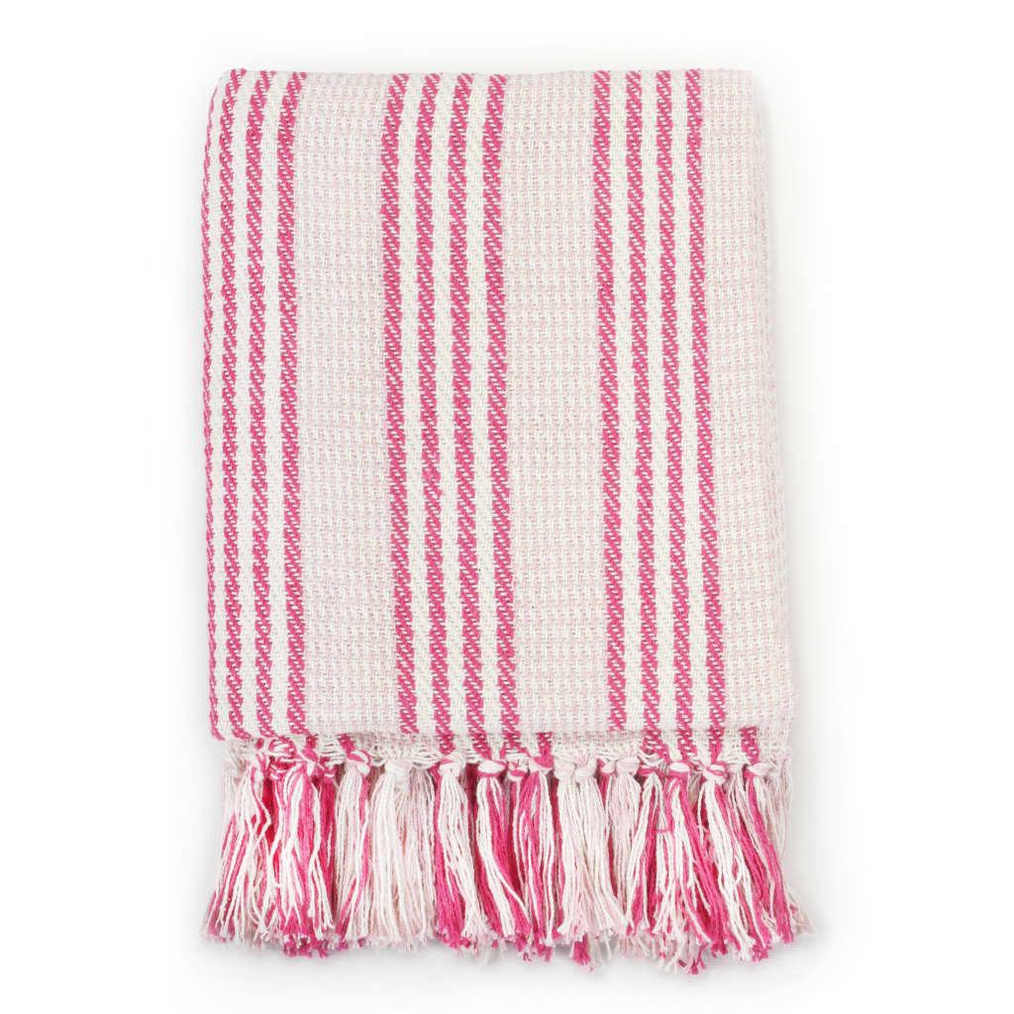 Voir la diapositive 2 : VIDAXL Couverture coton a rayures 160x210 cm Rose et Blanc