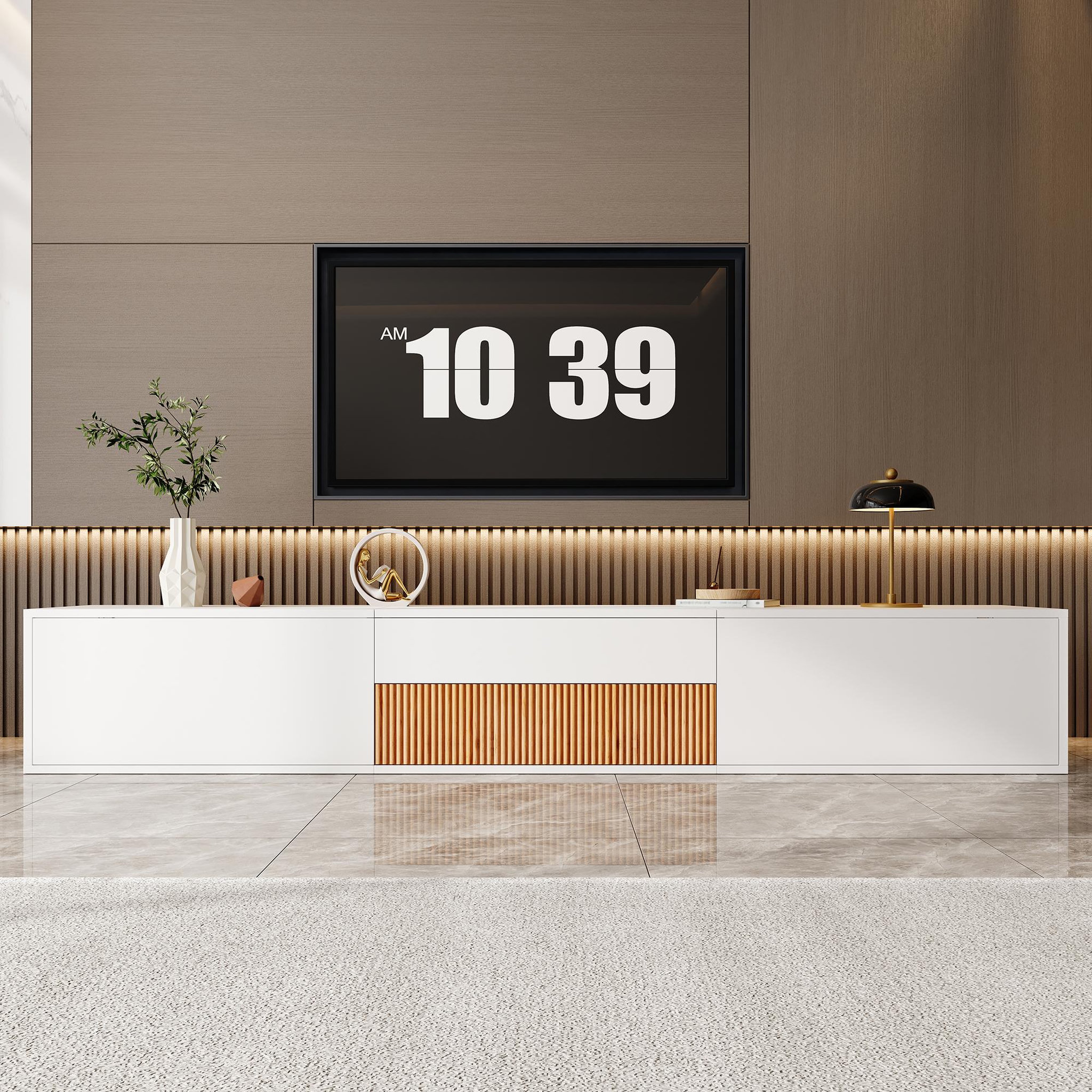 Voir la diapositive 2 : MERAX Meuble tv blanc 180 cm panneau de particules