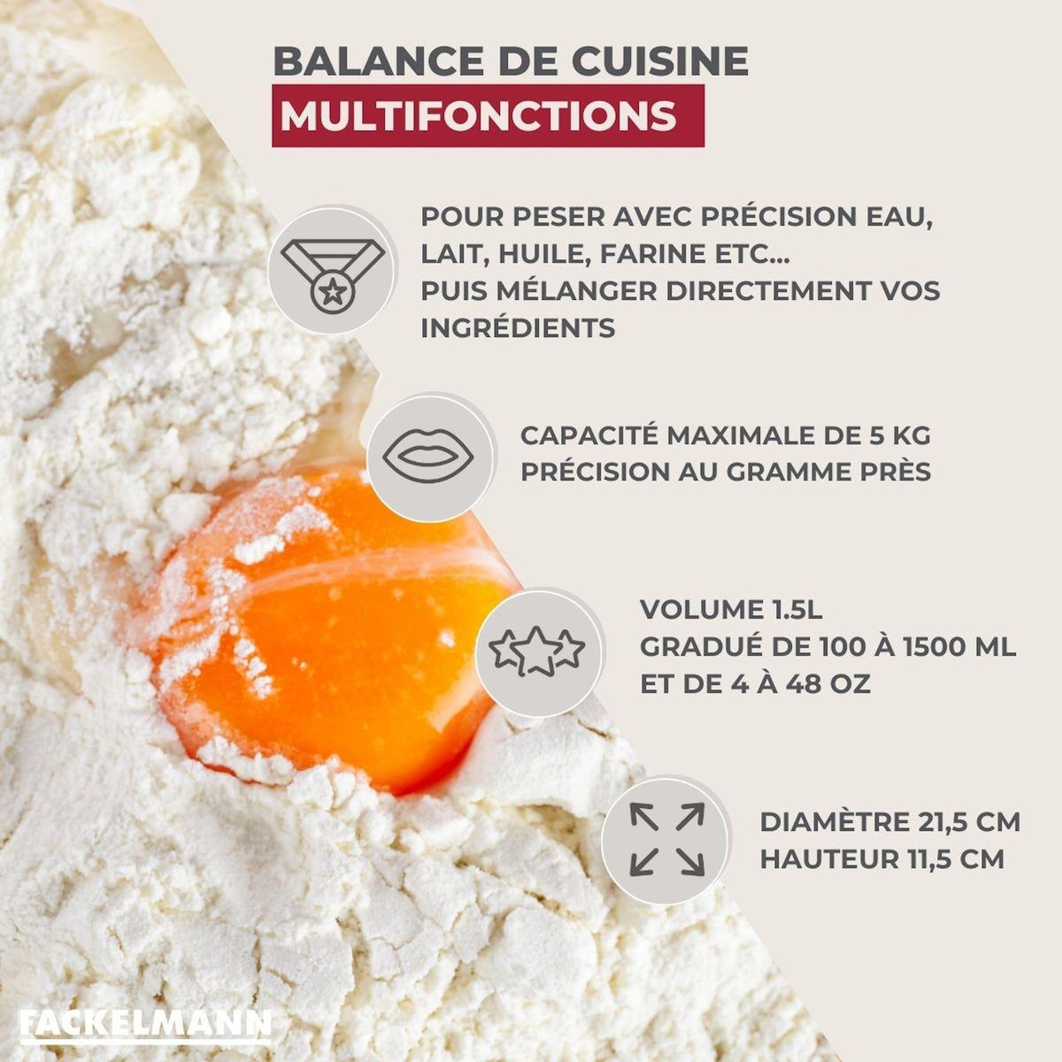 Fackelmann Balance de cuisine avec bol inox détachable Fackelmann