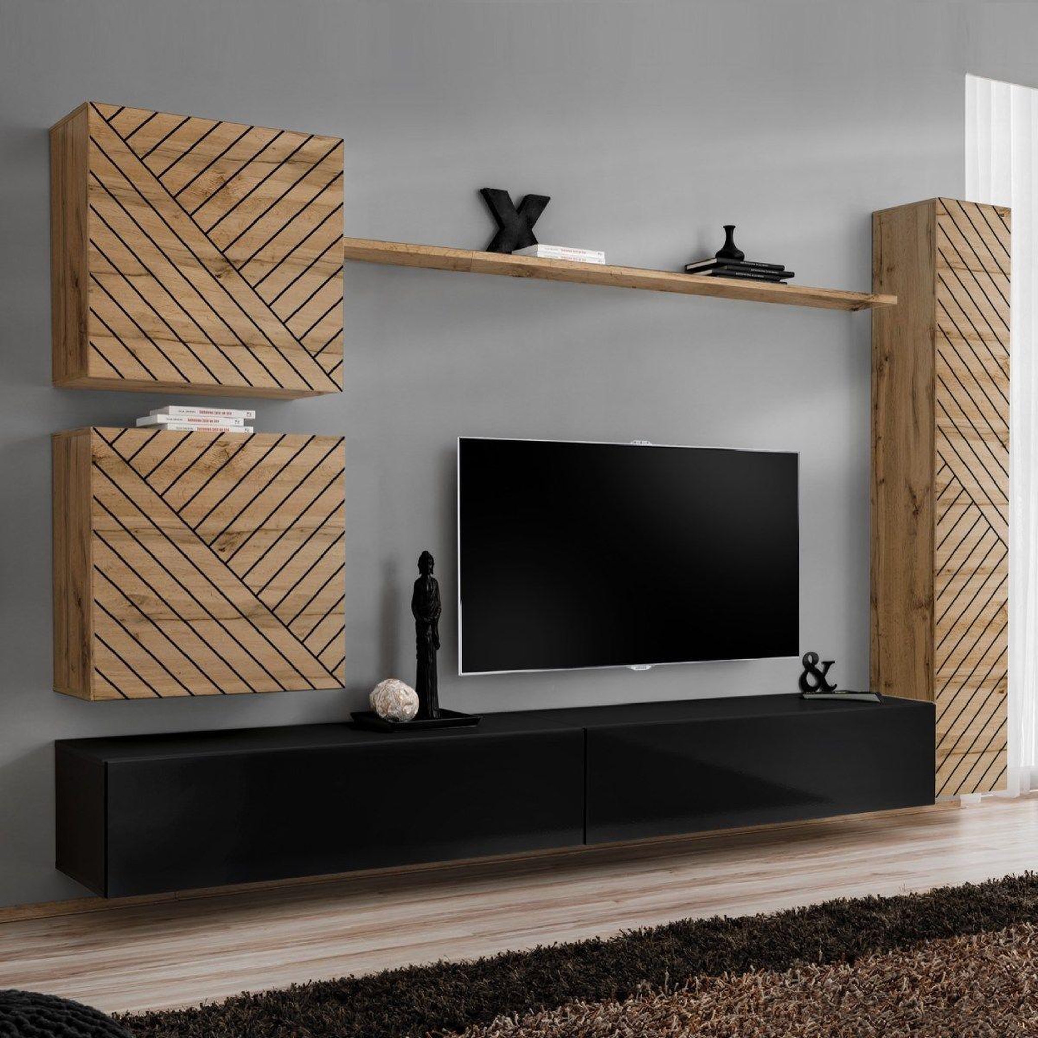 Paris Prix Ensemble meuble tv  switch lamel viii  280cm noir & naturel