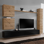 Paris Prix Ensemble Meuble TV  Switch Lamel VIII  280cm Noir & Naturel
