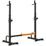 Voir la diapositive 1 : HOMCOM Gravity squat rack - support pour haltères longs - hauteur et longueur réglable - charge max. 150 Kg - acier renforcé orange noir