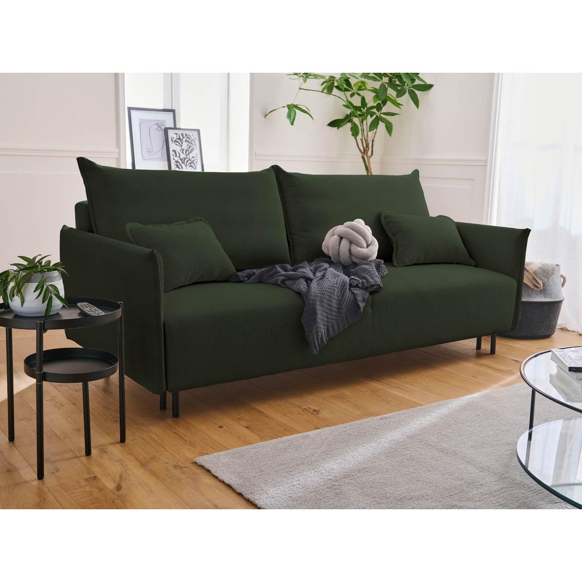 LISA DESIGN Valentina - canapé 3 places convertible - avec coffre - en velours côtelé - style contemporain