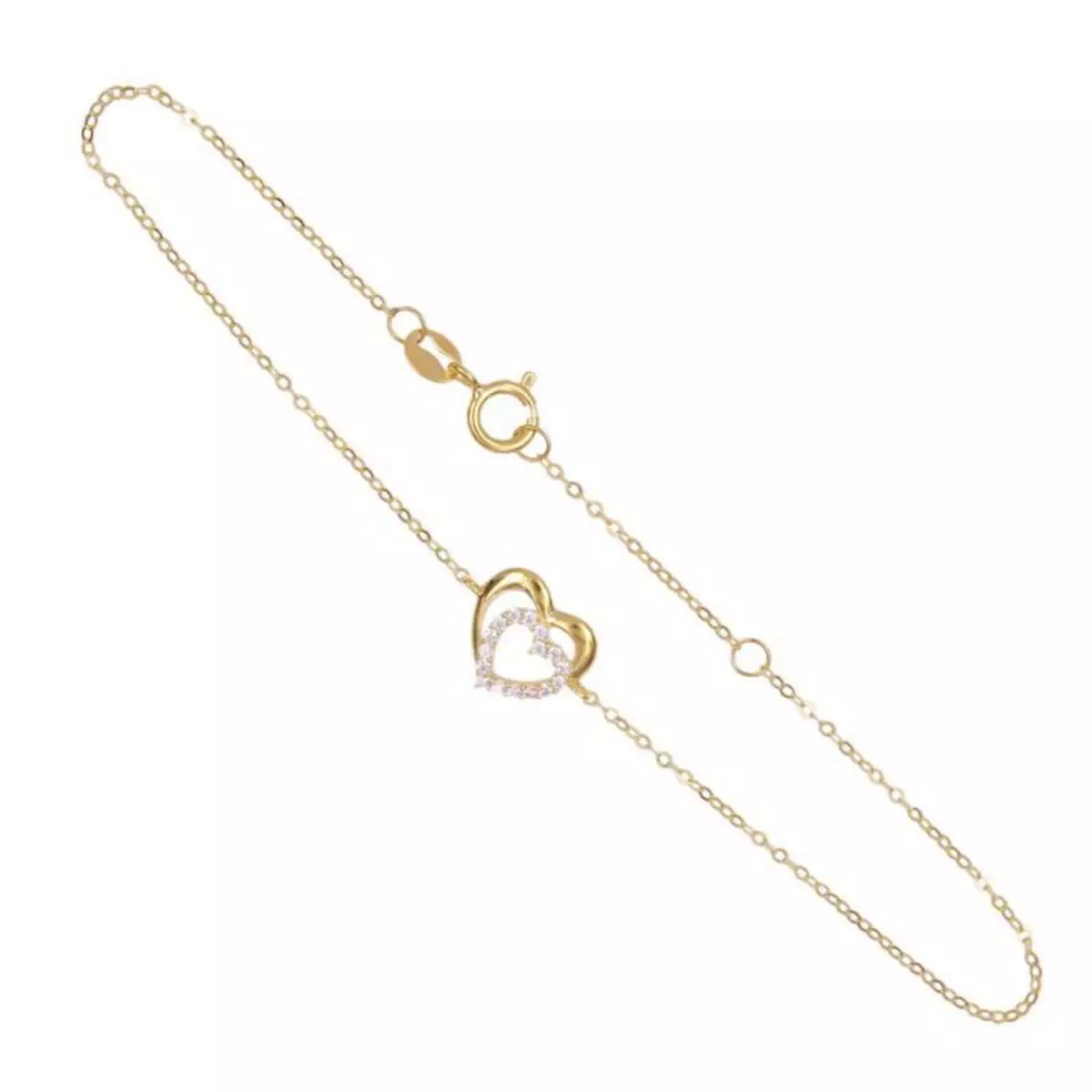L'ATELIER D'AZUR Bracelet Or Jaune - Coeur Pavé de Zirconiums - Femme