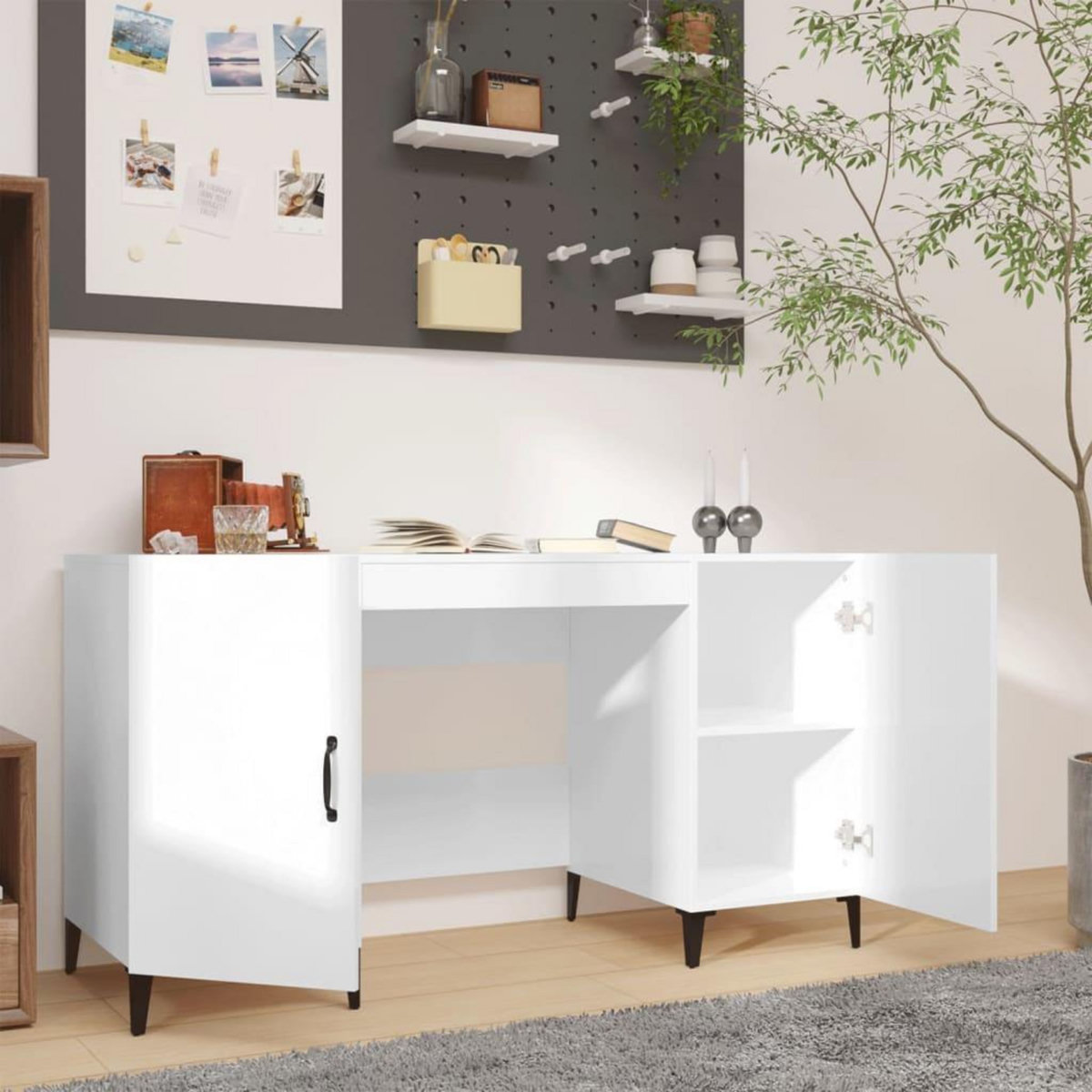 VIDAXL Bureau Blanc brillant 140x50x75 cm Bois d'ingenierie