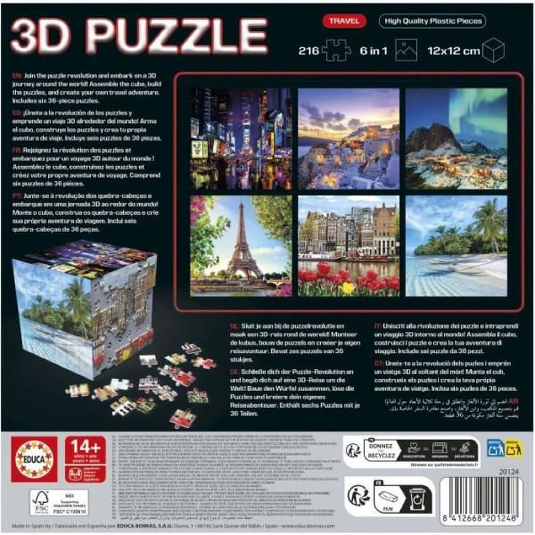 Voir la diapositive 3 : EDUCA Puzzle 3d - educa - cube voyage - 216 pieces - 6 puzzles de 36 pieces - défi ludique 8 ans + (20124)
