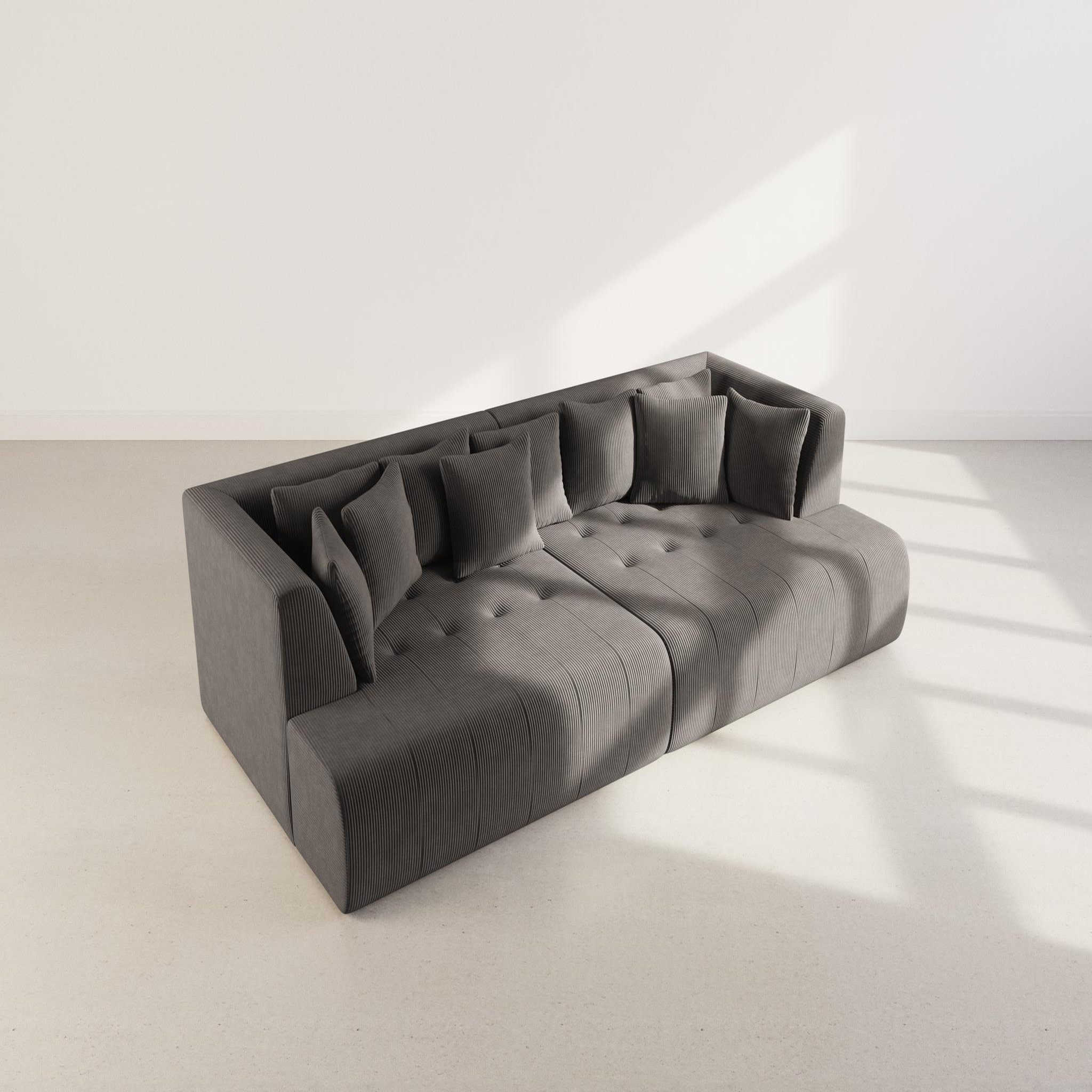 Voir la diapositive 2 : LISA DESIGN Onyx - canapé droit 4 places avec double méridienne - assise profonde - en velours côtelé