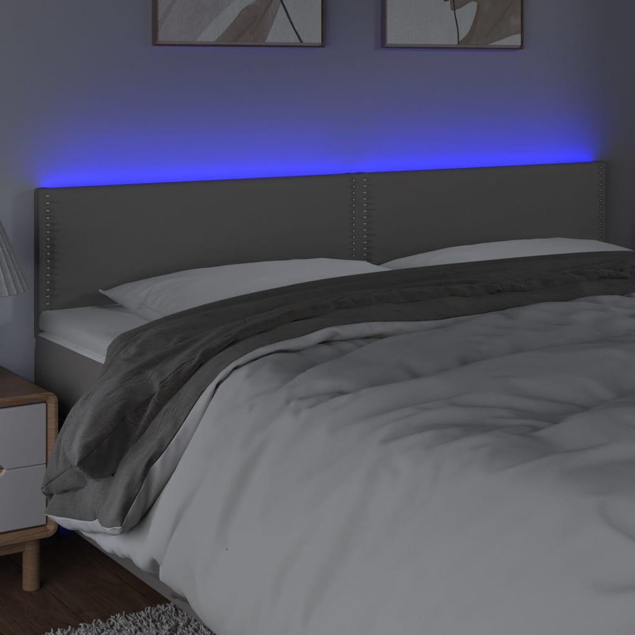 Voir la diapositive 3 : VIDAXL Tete de lit a LED Gris 200x5x78/88 cm Similicuir
