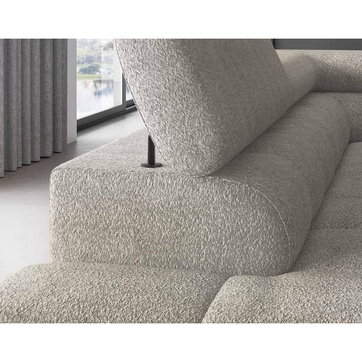 BEST MOBILIER Elisa - canapé d'angle gauche 5 places convertible avec coffre et têtières réglables en tissu bouclette