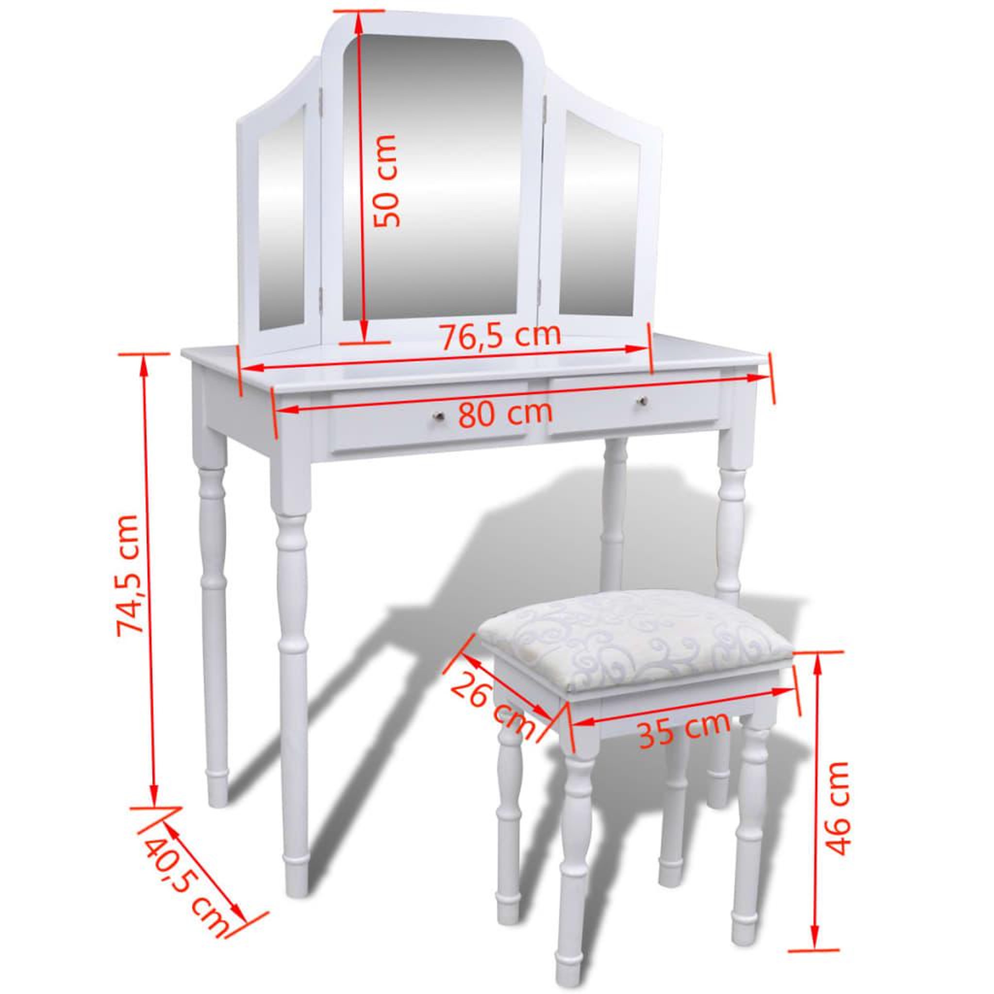 Voir la diapositive 6 : VIDAXL Coiffeuse avec miroir et tabouret 2 tiroirs blanc