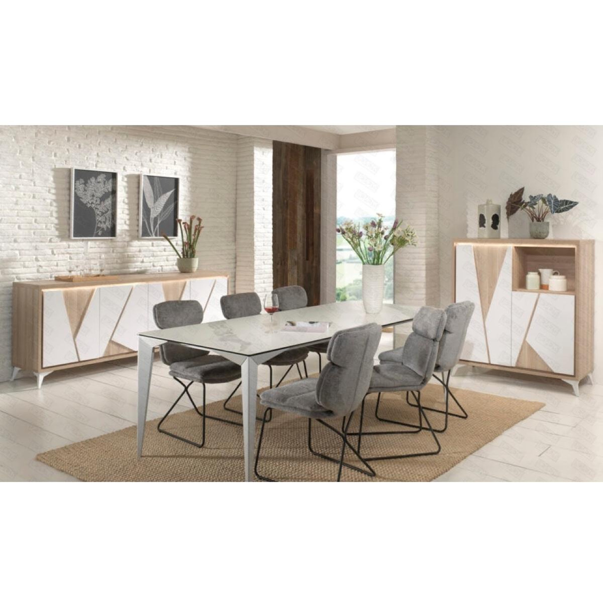 Voir la diapositive 4 : JLC KREATION Argentier-bar moderne 2 portes coloris bois et blanc ostende