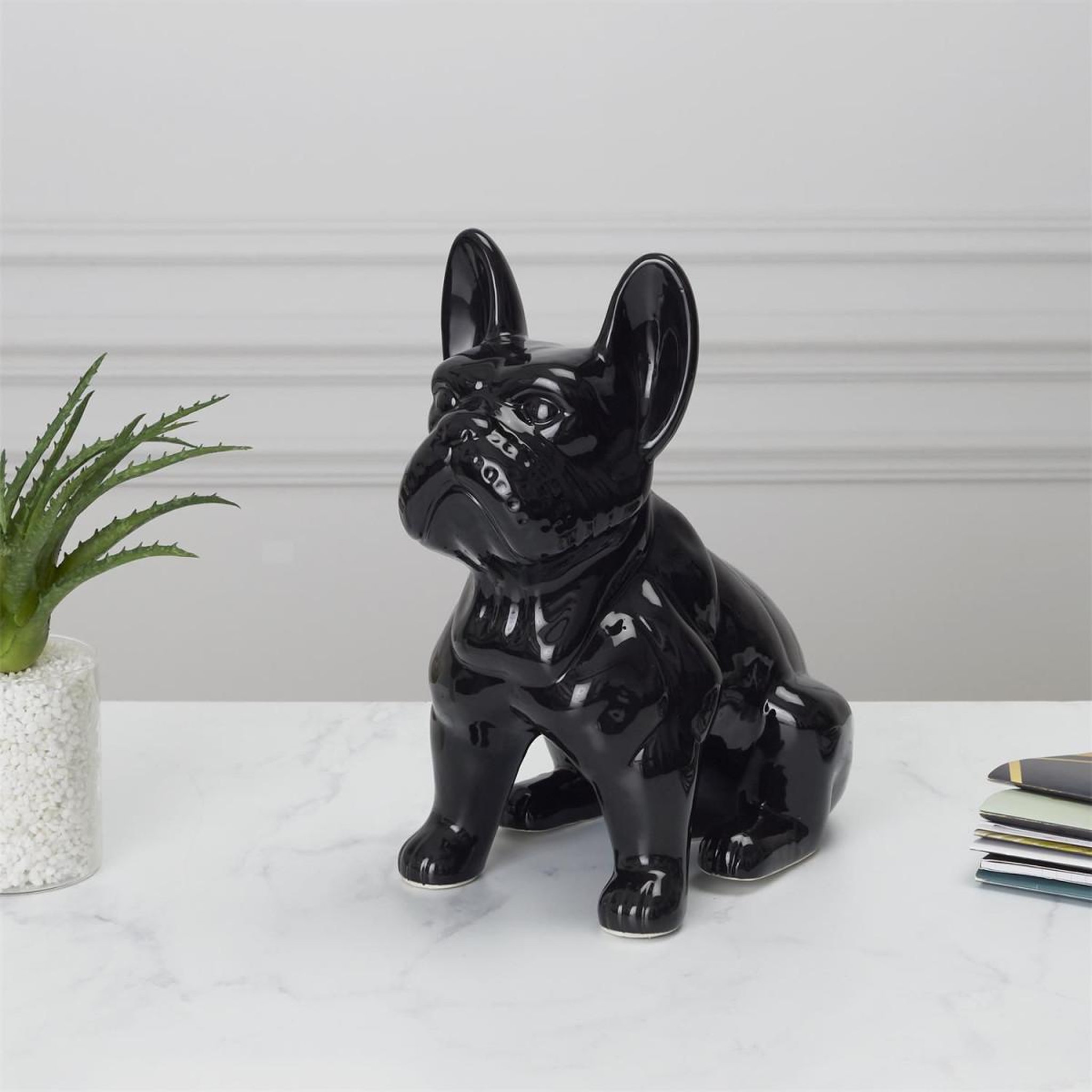 Voir la diapositive 3 : The Home Deco Factory Statuette déco en céramique  bulldog  30cm noir