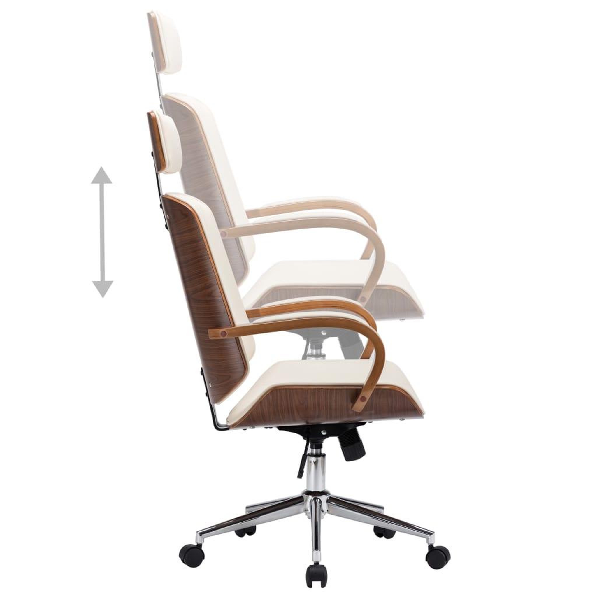 Voir la diapositive 4 : VIDAXL Chaise de bureau avec appuie-tete Creme Similicuir et bois